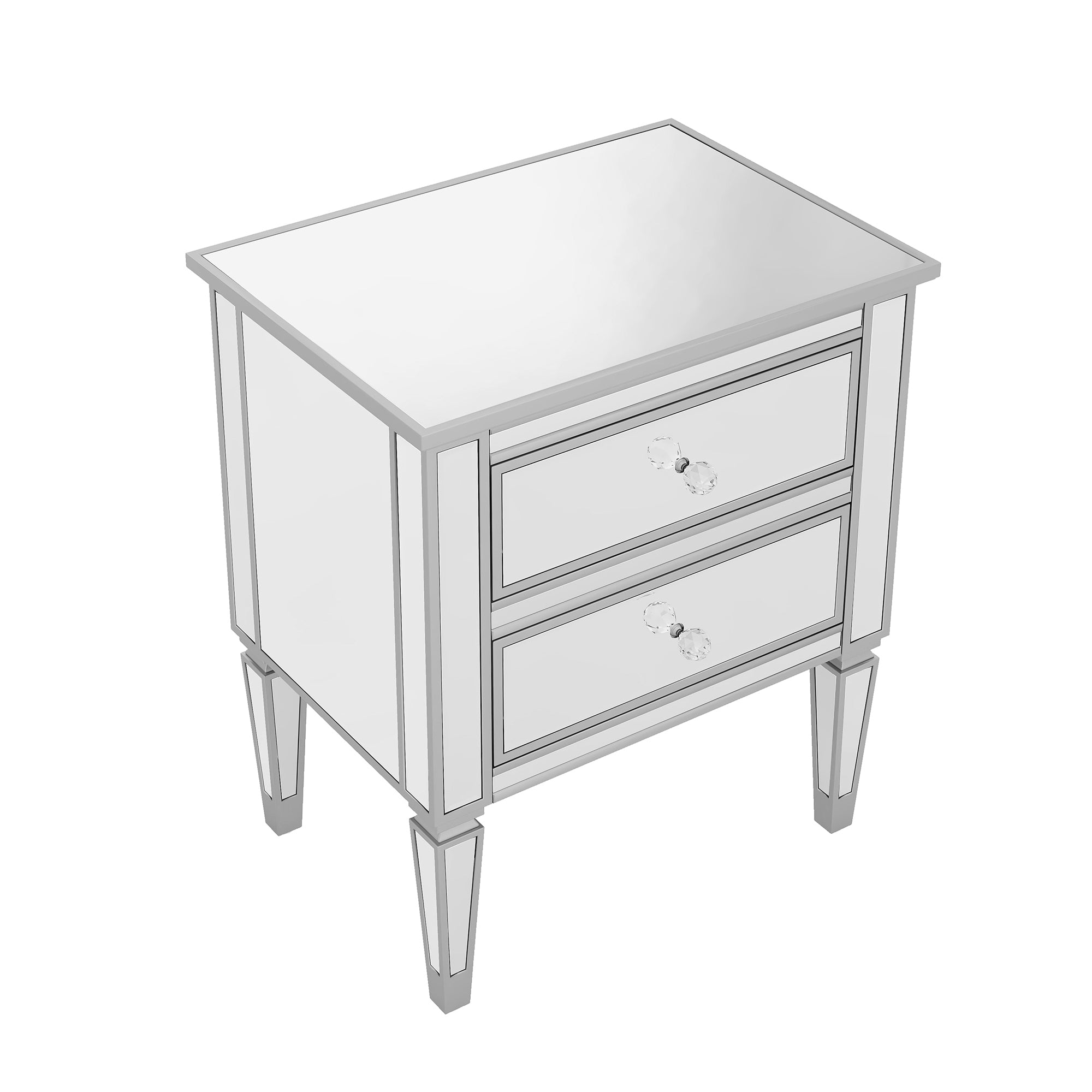 2-Drawer Glass Nightstand in Silver