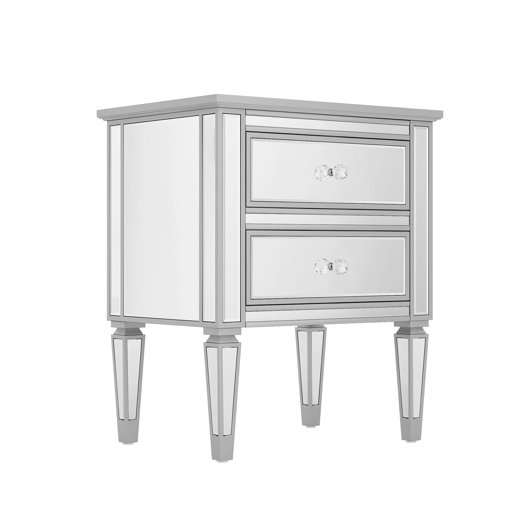 2-Drawer Glass Nightstand in Silver