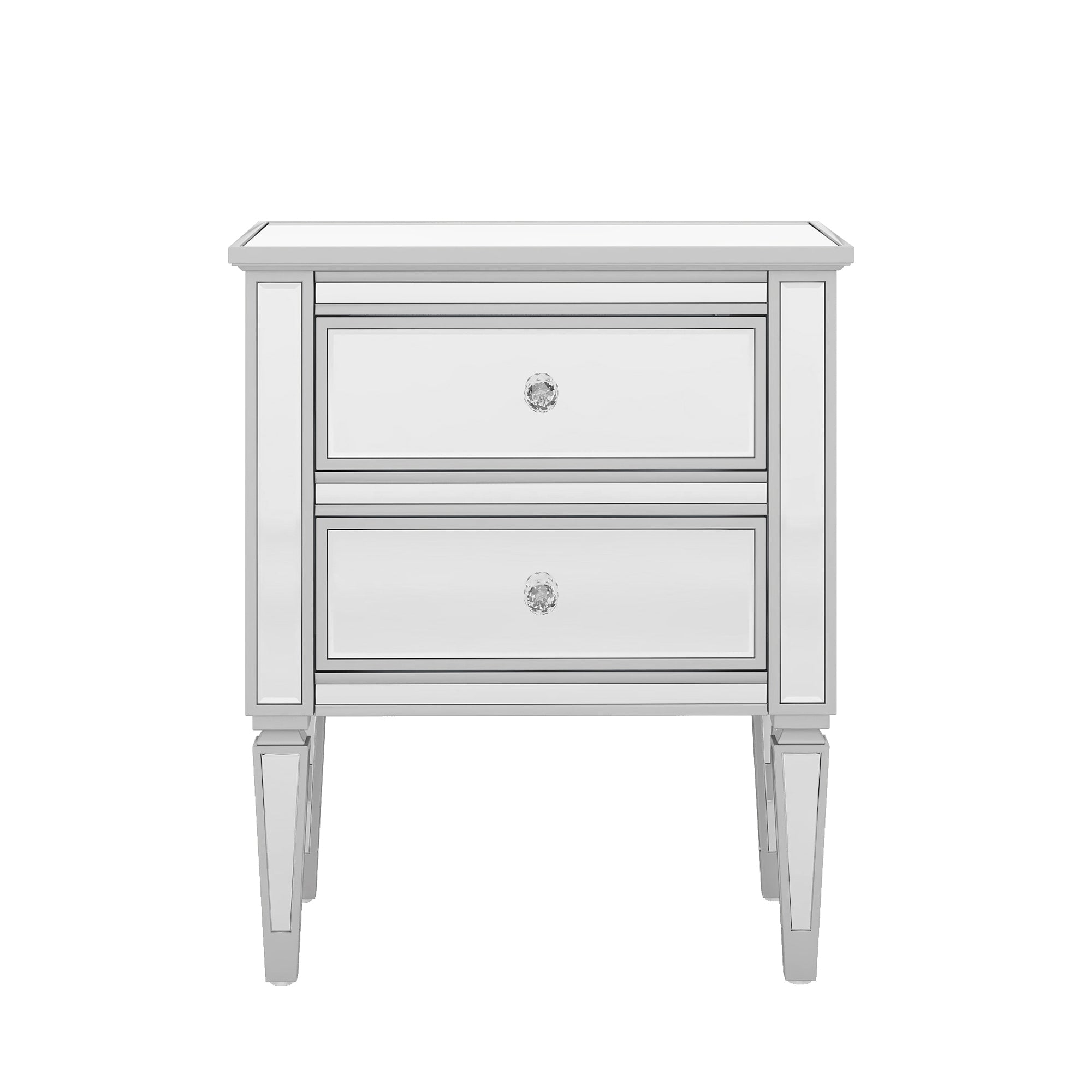 2-Drawer Glass Nightstand in Silver