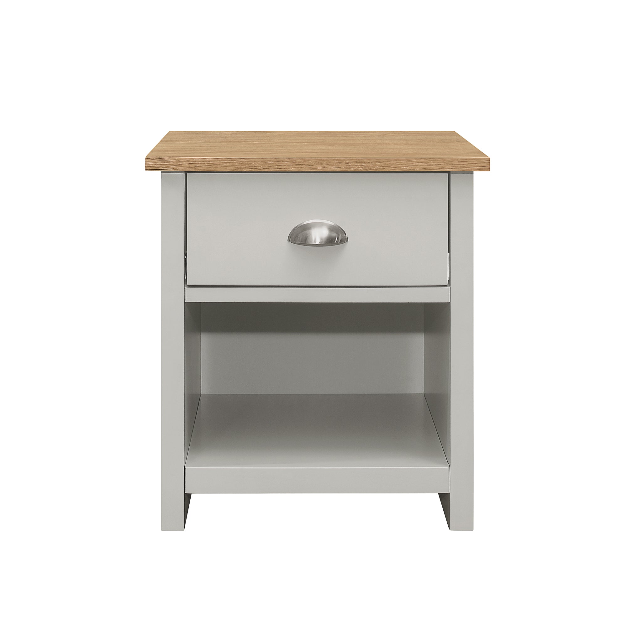 1-Drawer Solid wood and MDF and Oak Veneer Nightstand in Grey