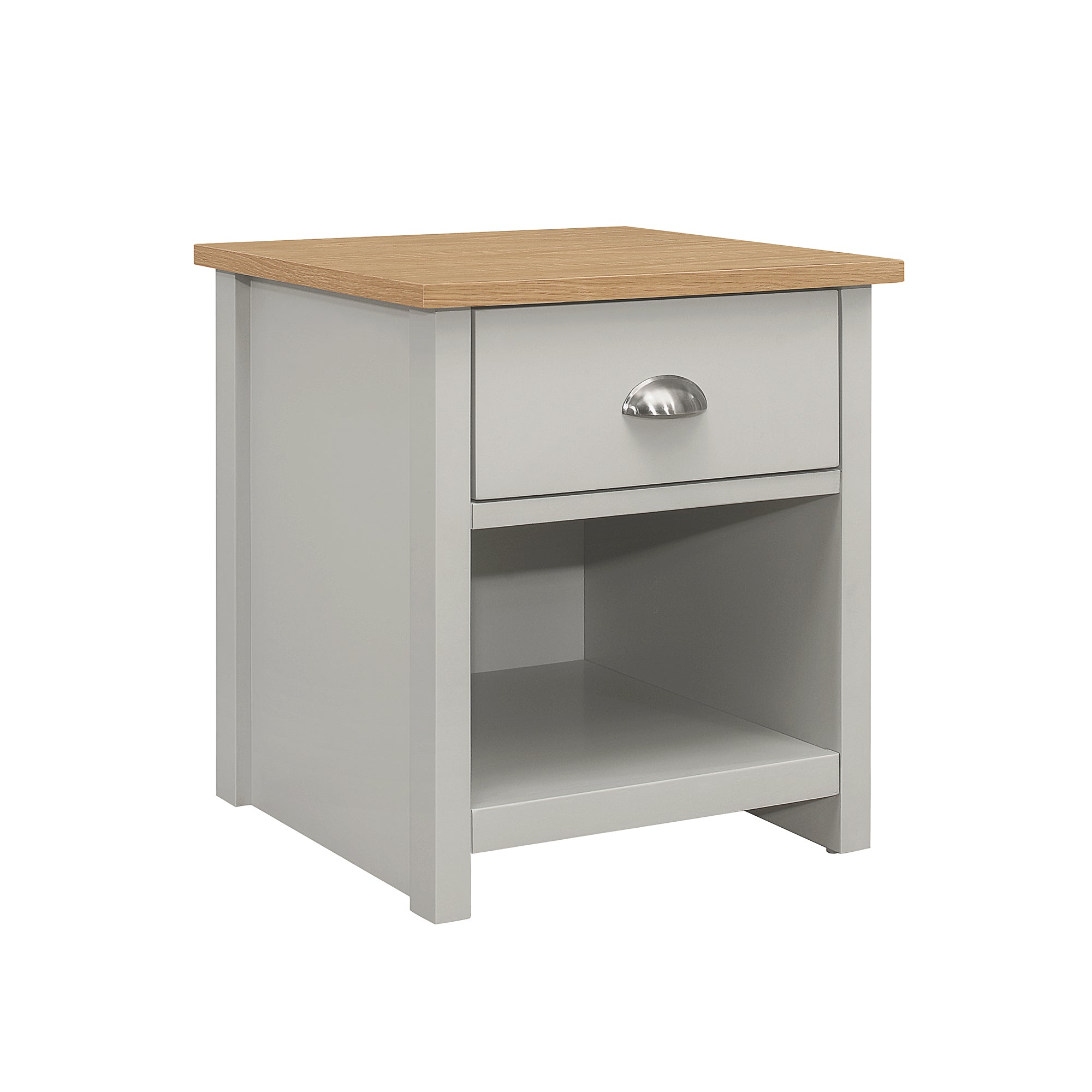 1-Drawer Solid wood and MDF and Oak Veneer Nightstand in Grey