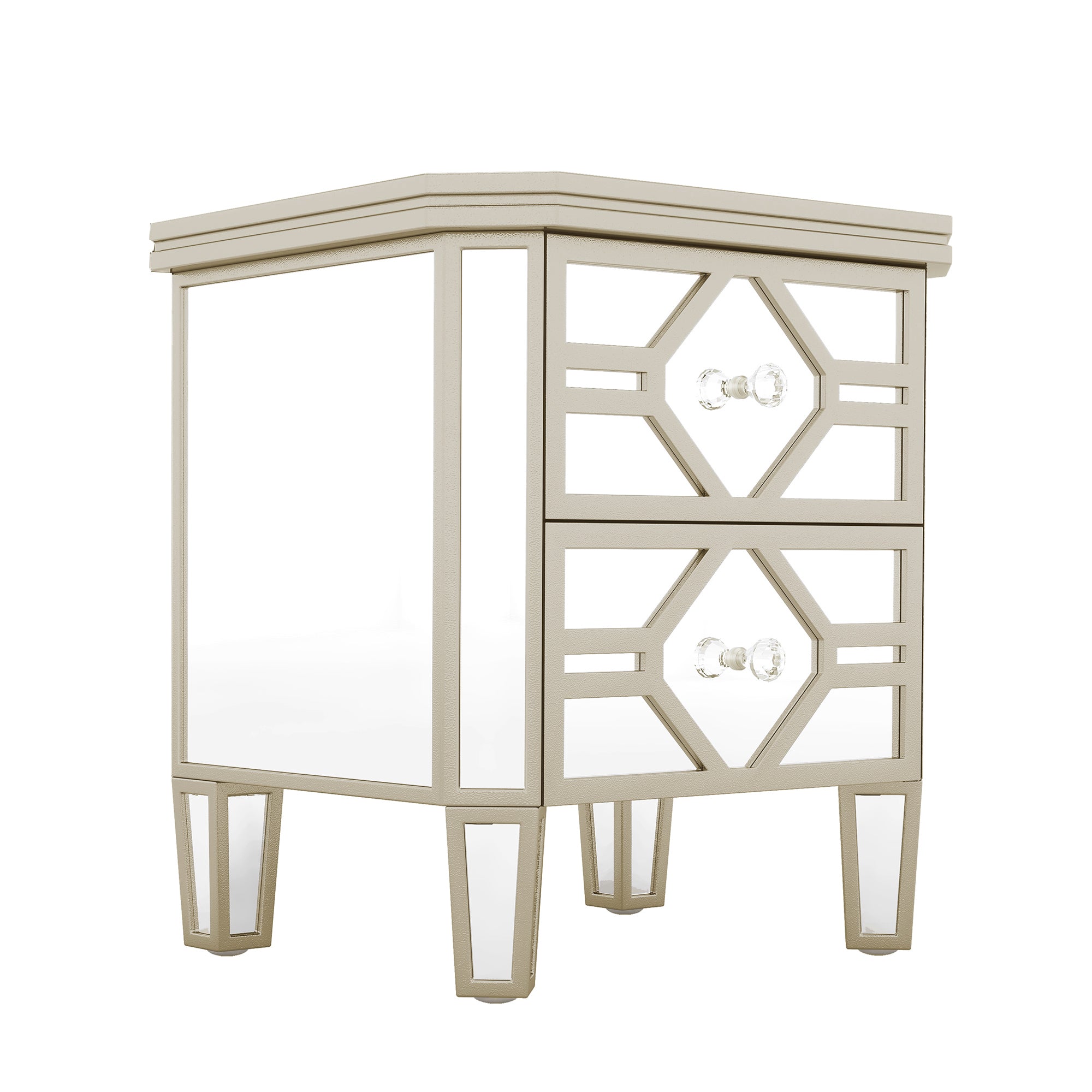 2-Drawer Glass Nightstand in Silver with Golden Lines