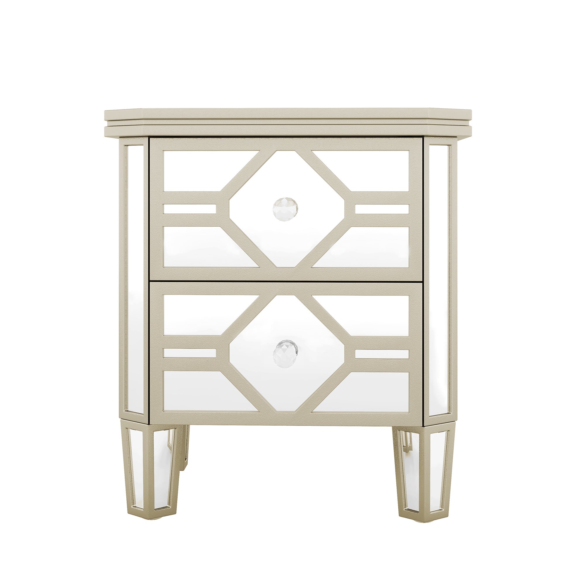 2-Drawer Glass Nightstand in Silver with Golden Lines