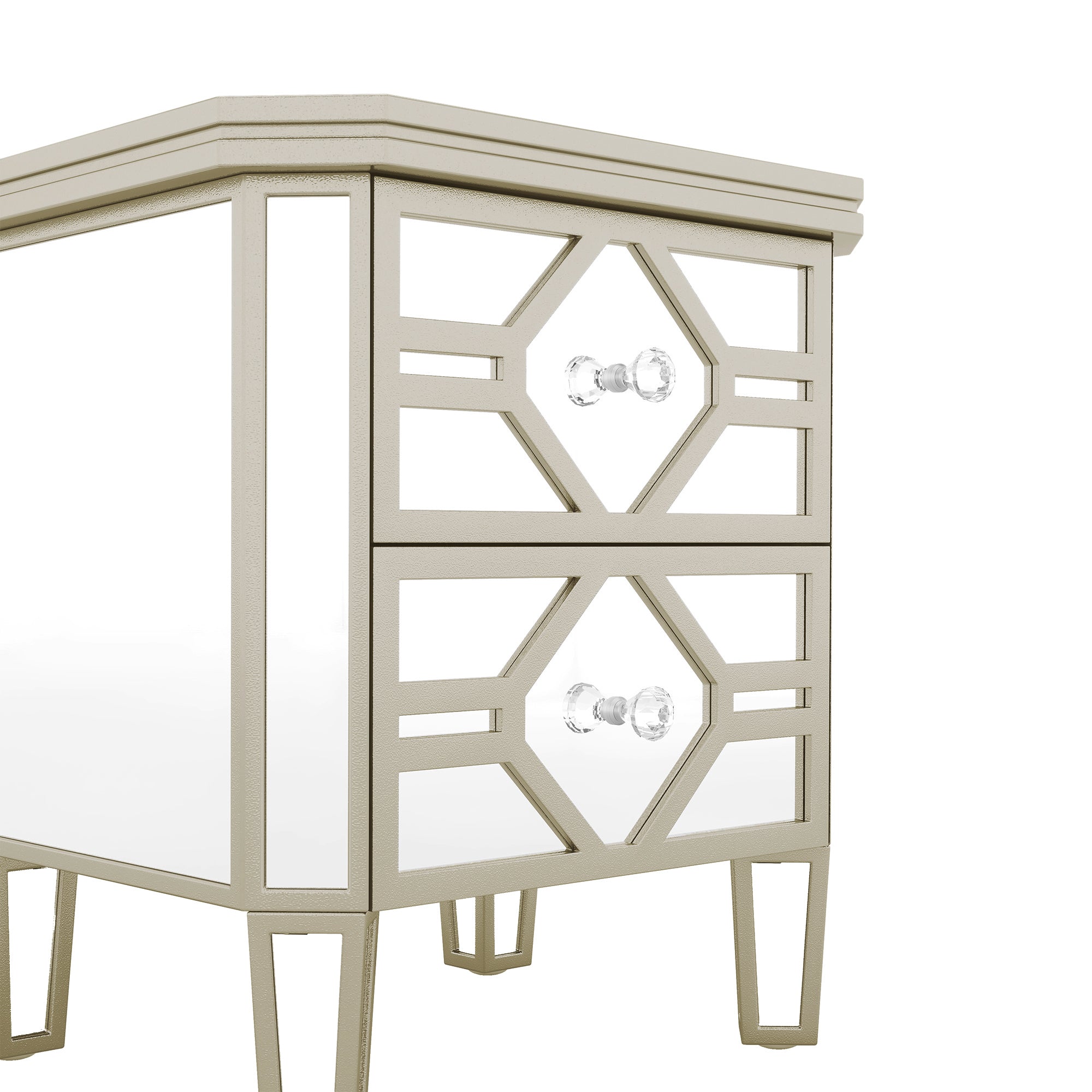 2-Drawer Glass Nightstand in Silver with Golden Lines
