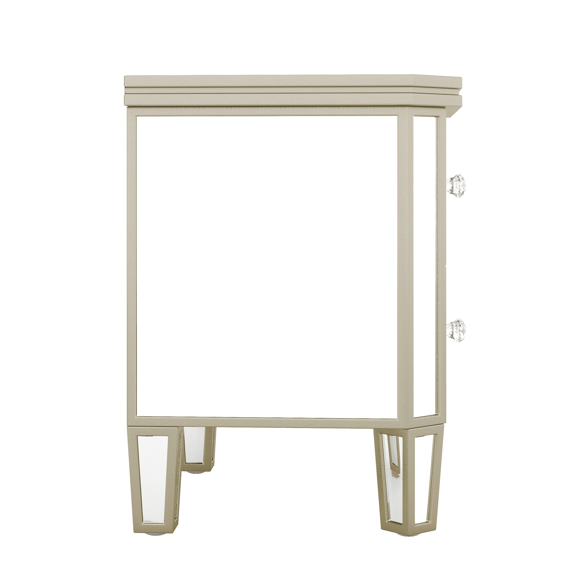 2-Drawer Glass Nightstand in Silver with Golden Lines