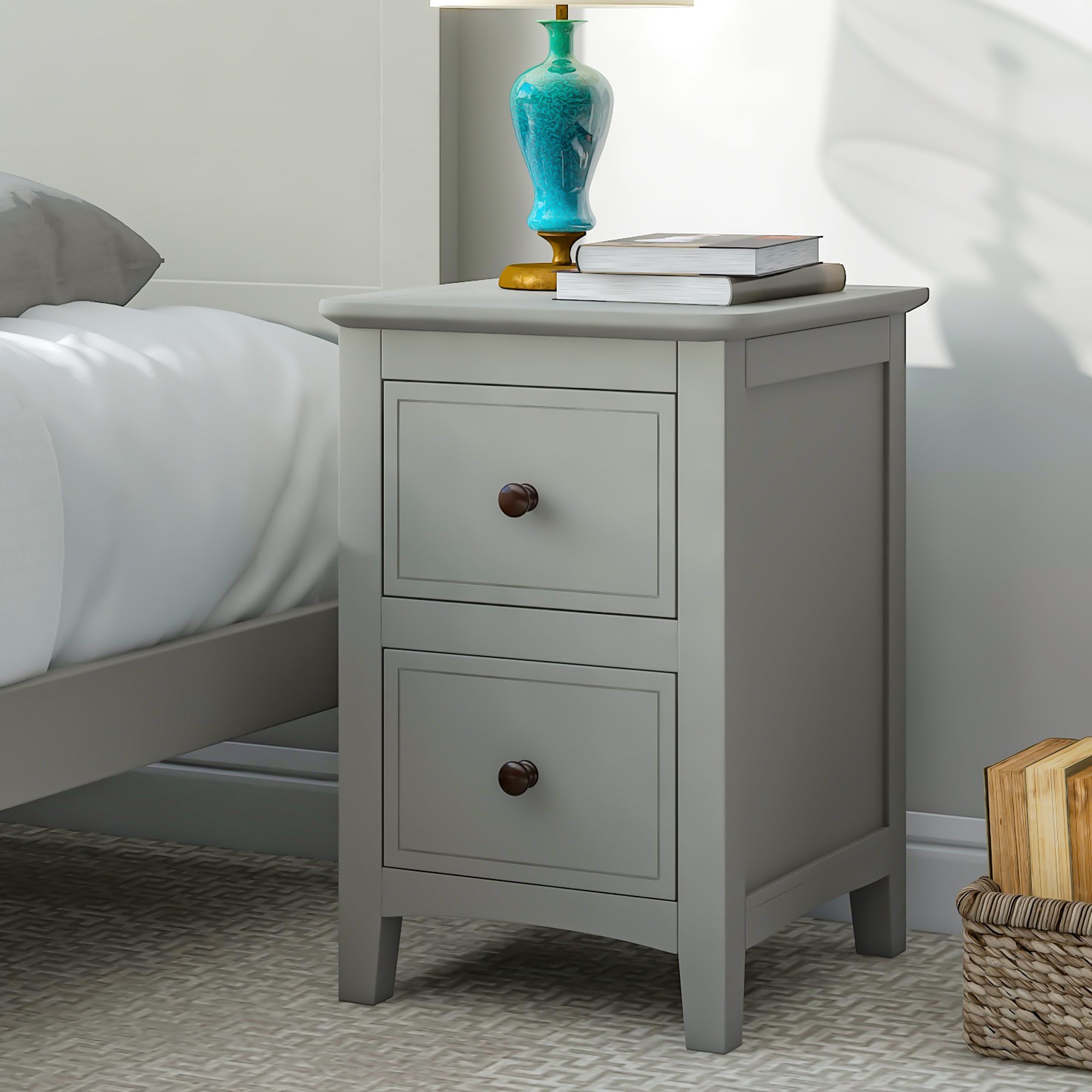 2-Drawer Solid Wood Nightstand End Table