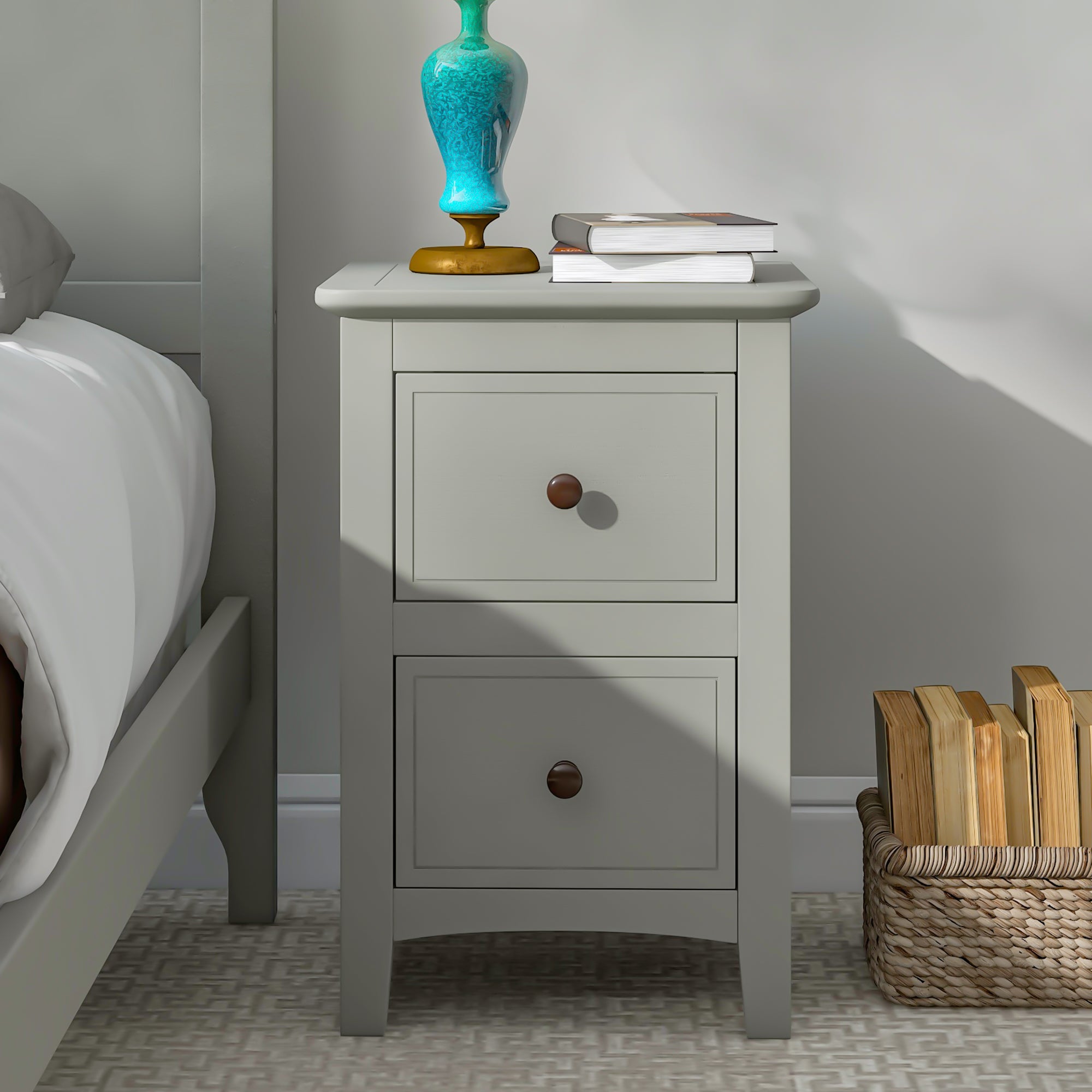 2-Drawer Solid Wood Nightstand End Table