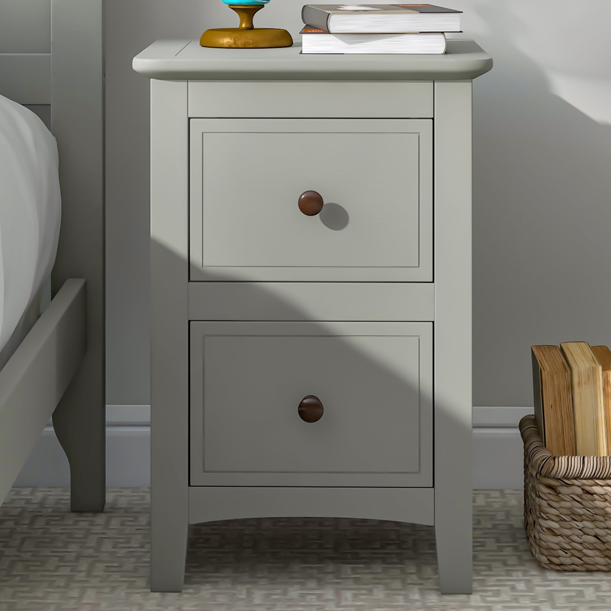 2-Drawer Solid Wood Nightstand End Table