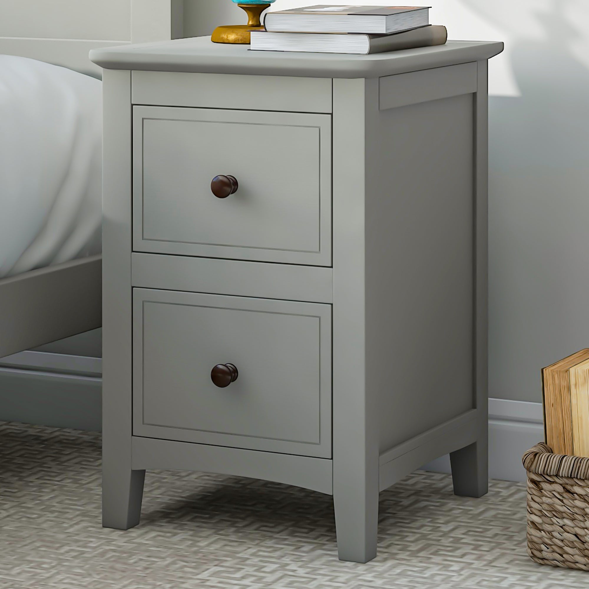 2-Drawer Solid Wood Nightstand End Table