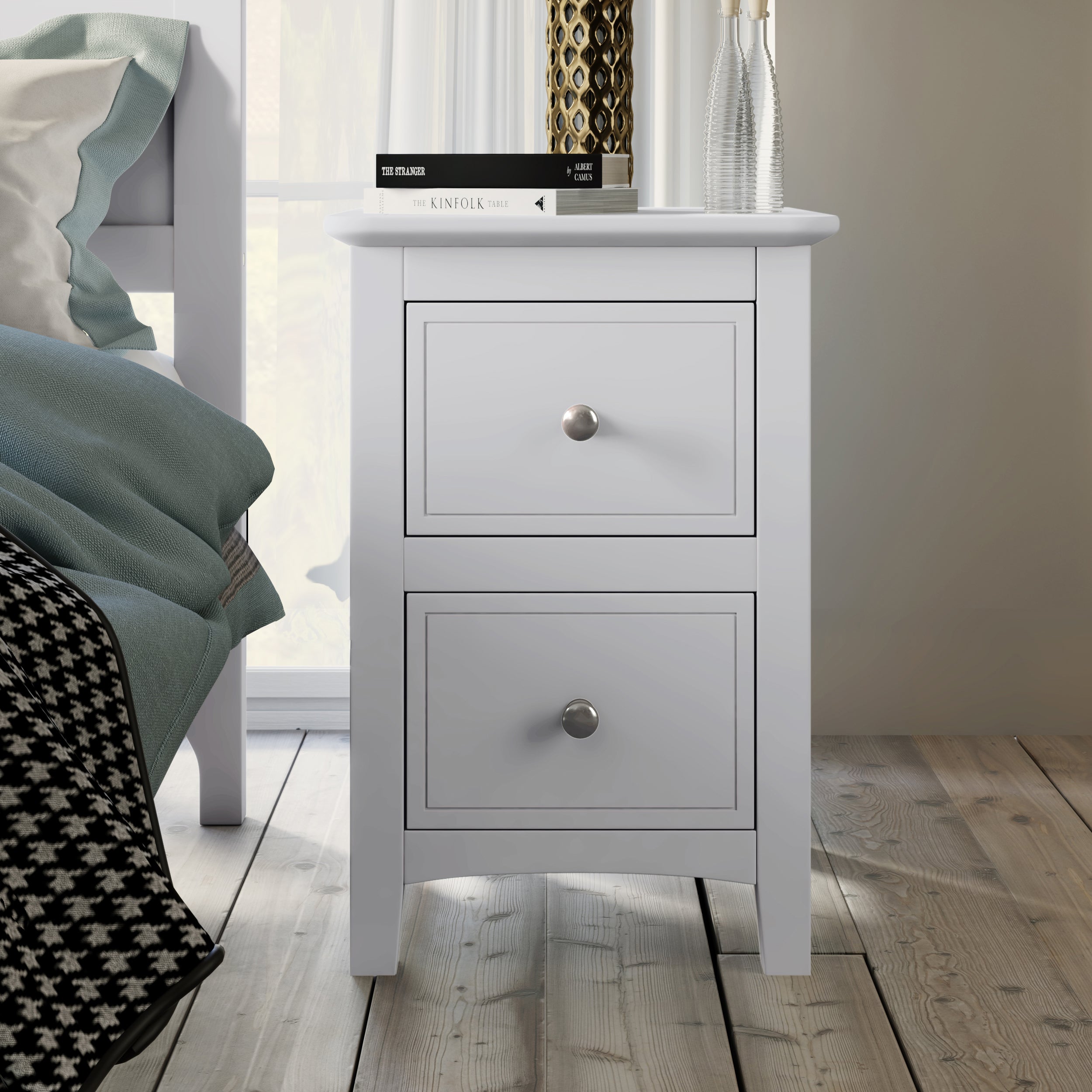 2-Drawer Solid Wood Nightstand End Table
