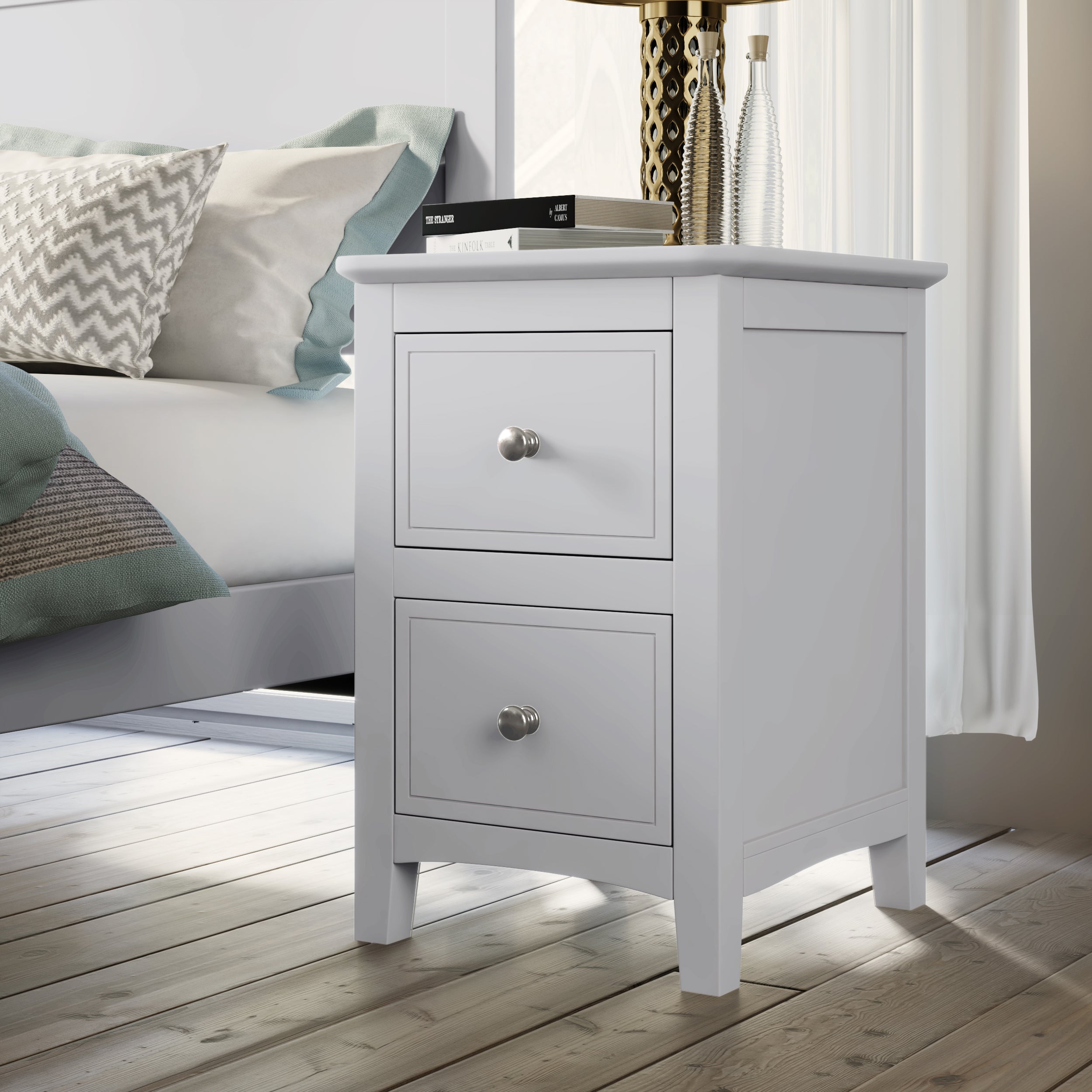 2-Drawer Solid Wood Nightstand End Table