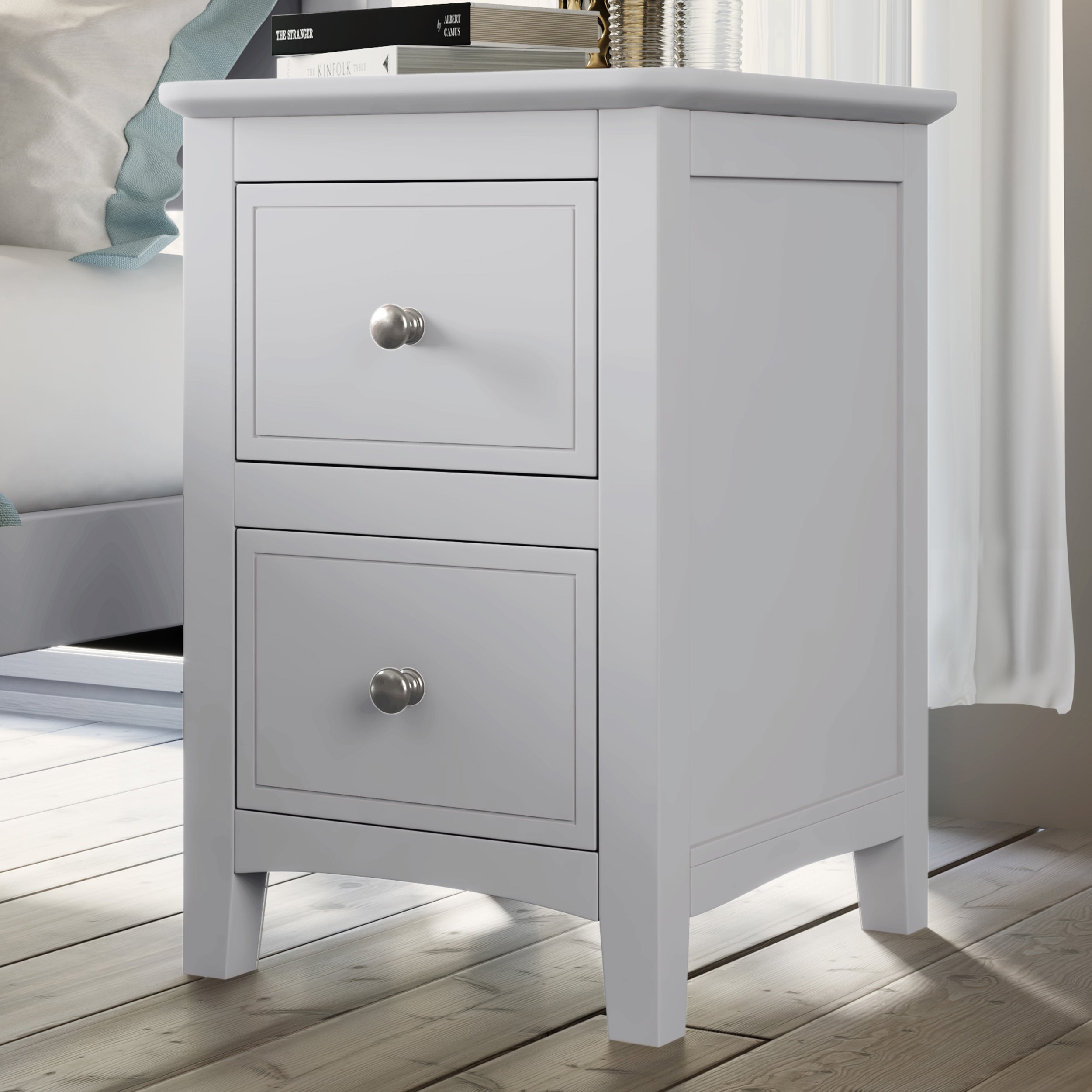 2-Drawer Solid Wood Nightstand End Table