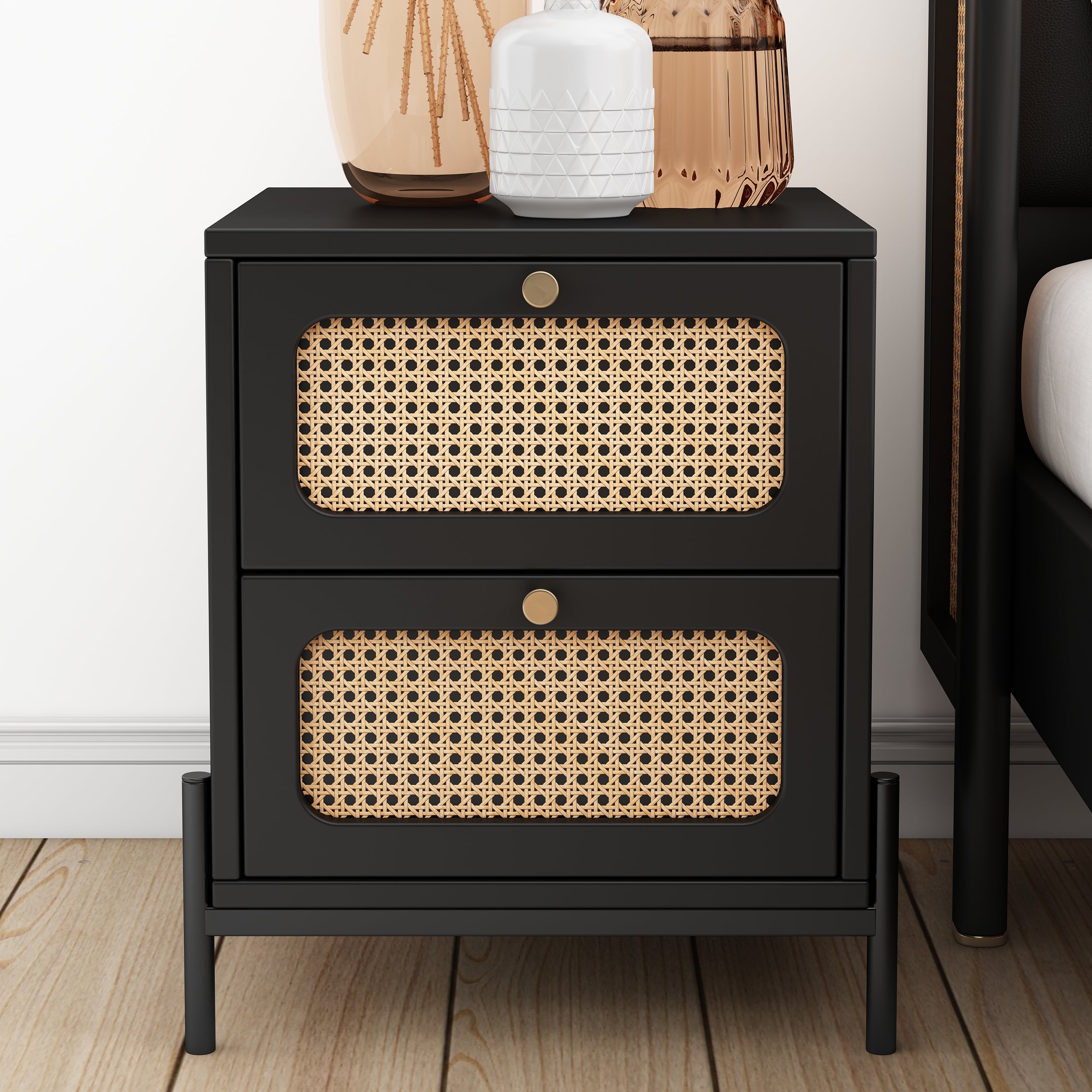 22" Tall 2-Drawer Wood Nightstand