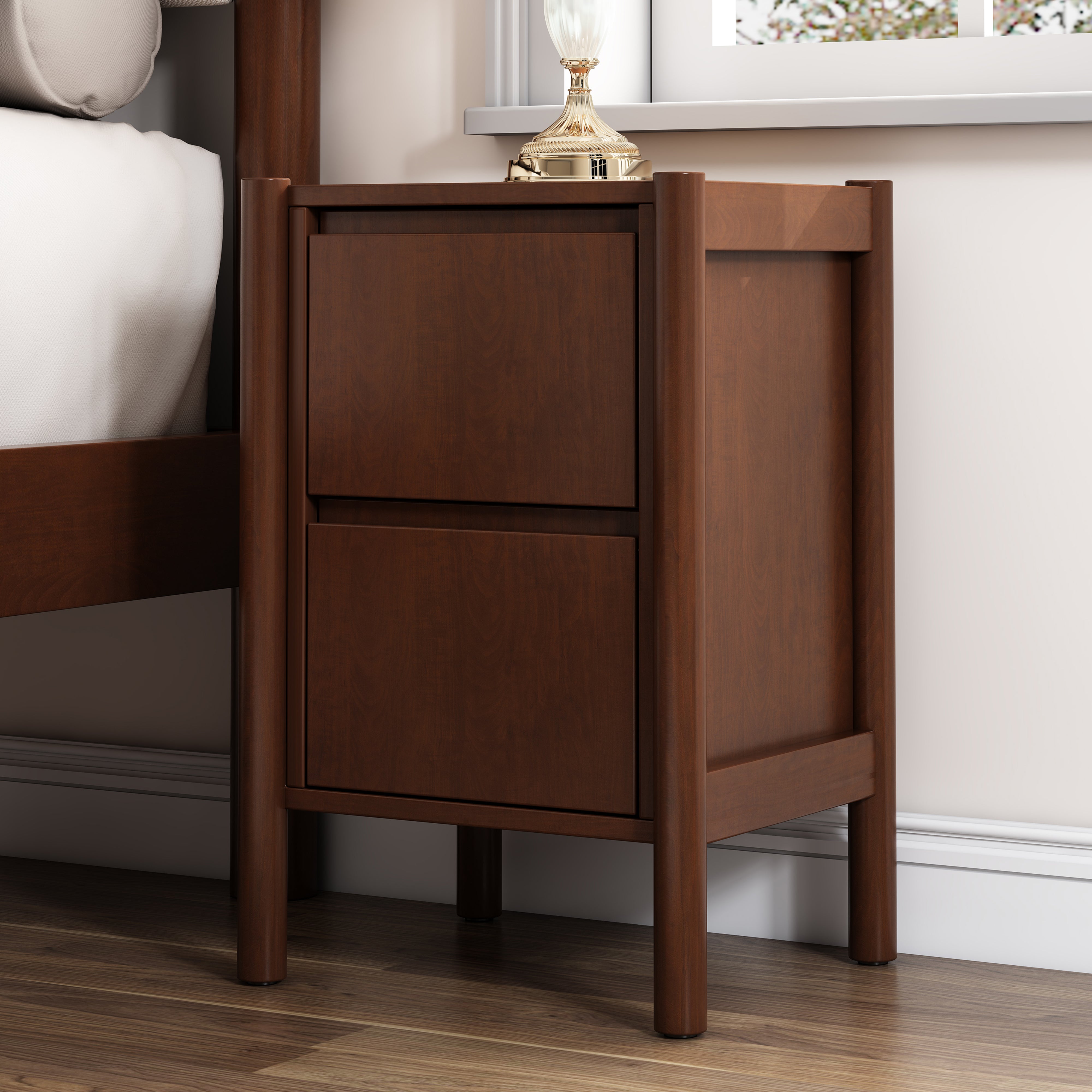 2-Drawer Wood Nightstand in Walnut