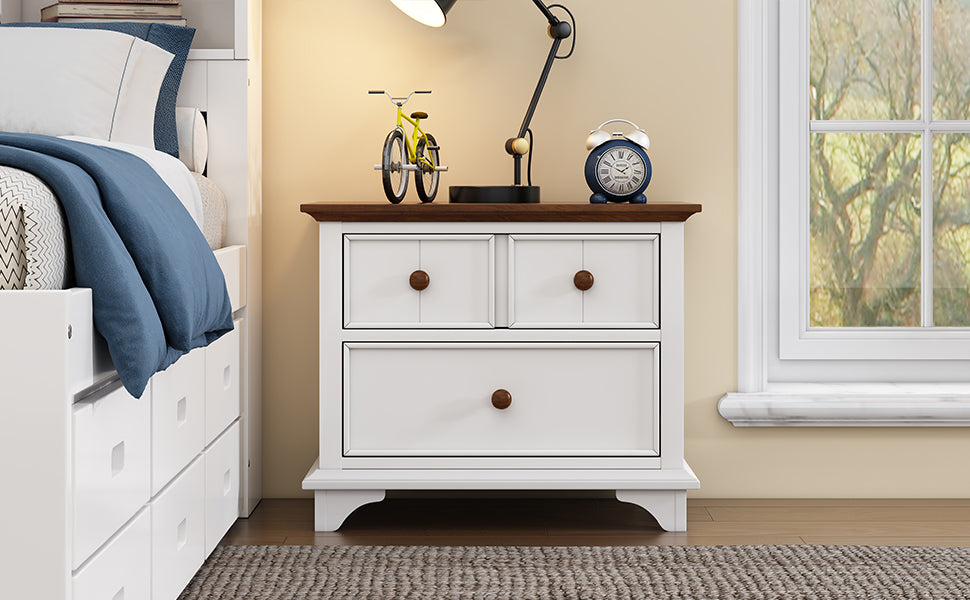 2-Drawer Wood Nightstand in White and Walnut