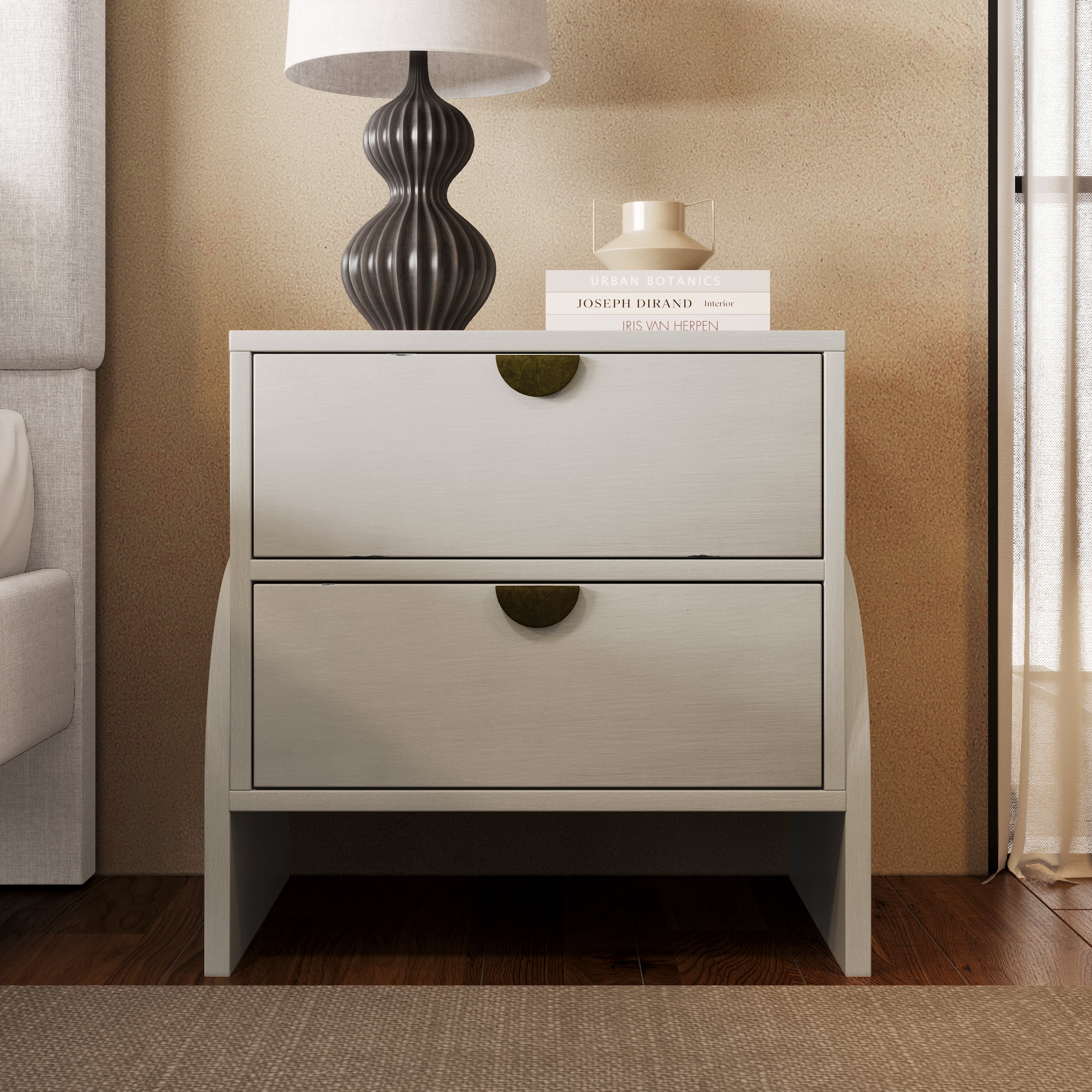 2-Drawer Solid Wood and MDF Nightstand in Antique White