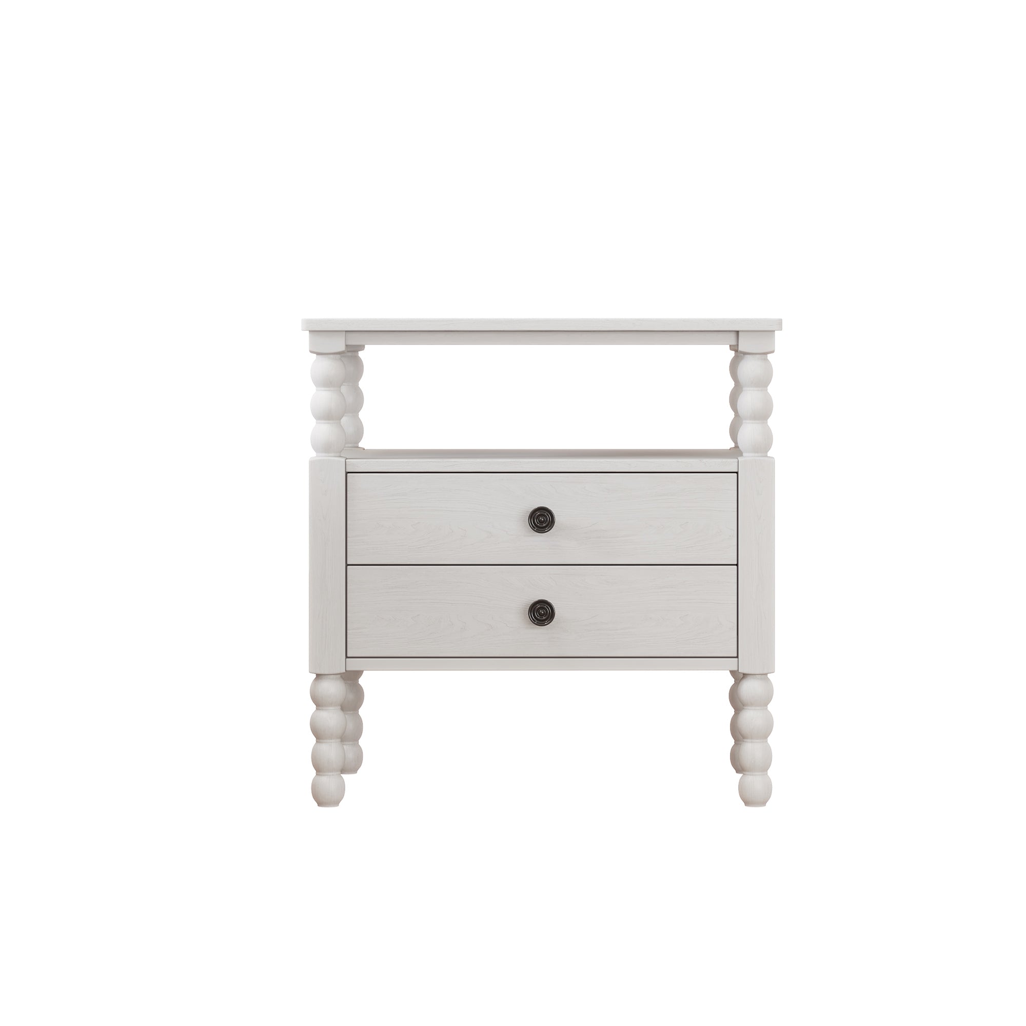 2-Drawer Pinewood and MDF Nightstand with Exterior Shelves
