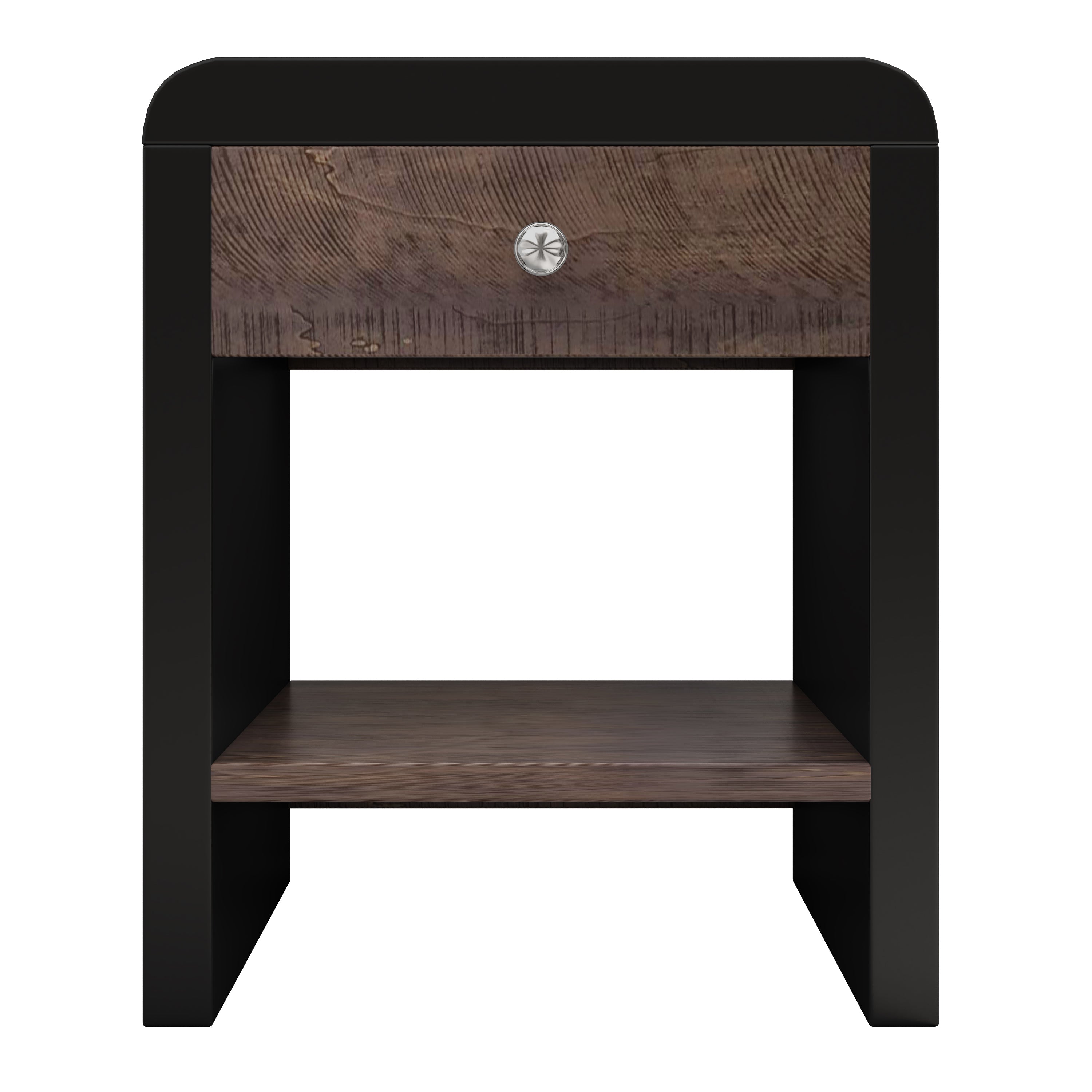 1-Drawer MDF Nightstand in Walnut and Black