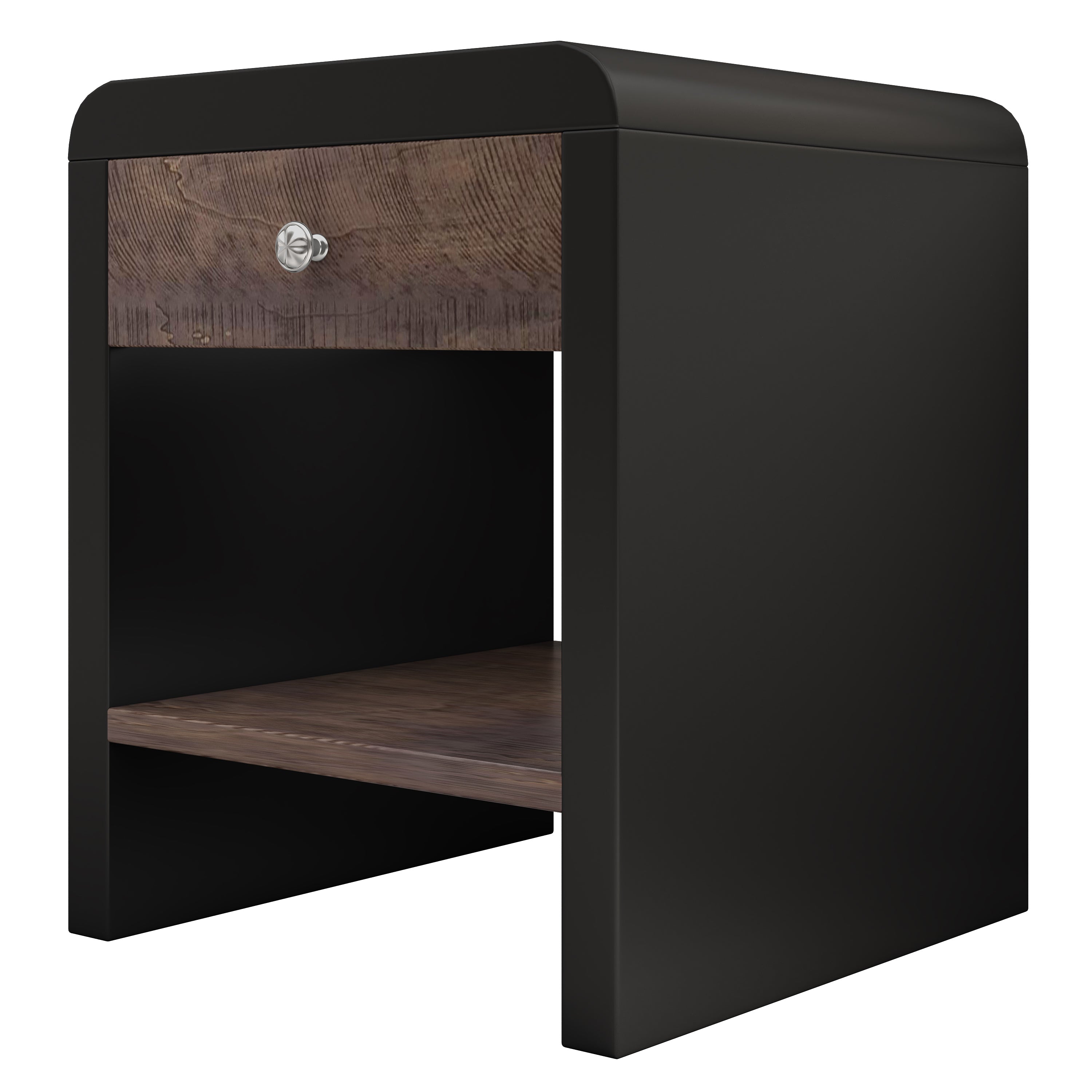 1-Drawer MDF Nightstand in Walnut and Black