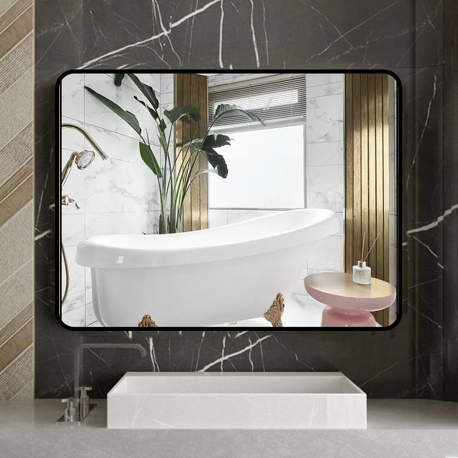24 in. W x 32 in. H Rectangular Metal Framed Wall Bathroom Vanity Mirror
