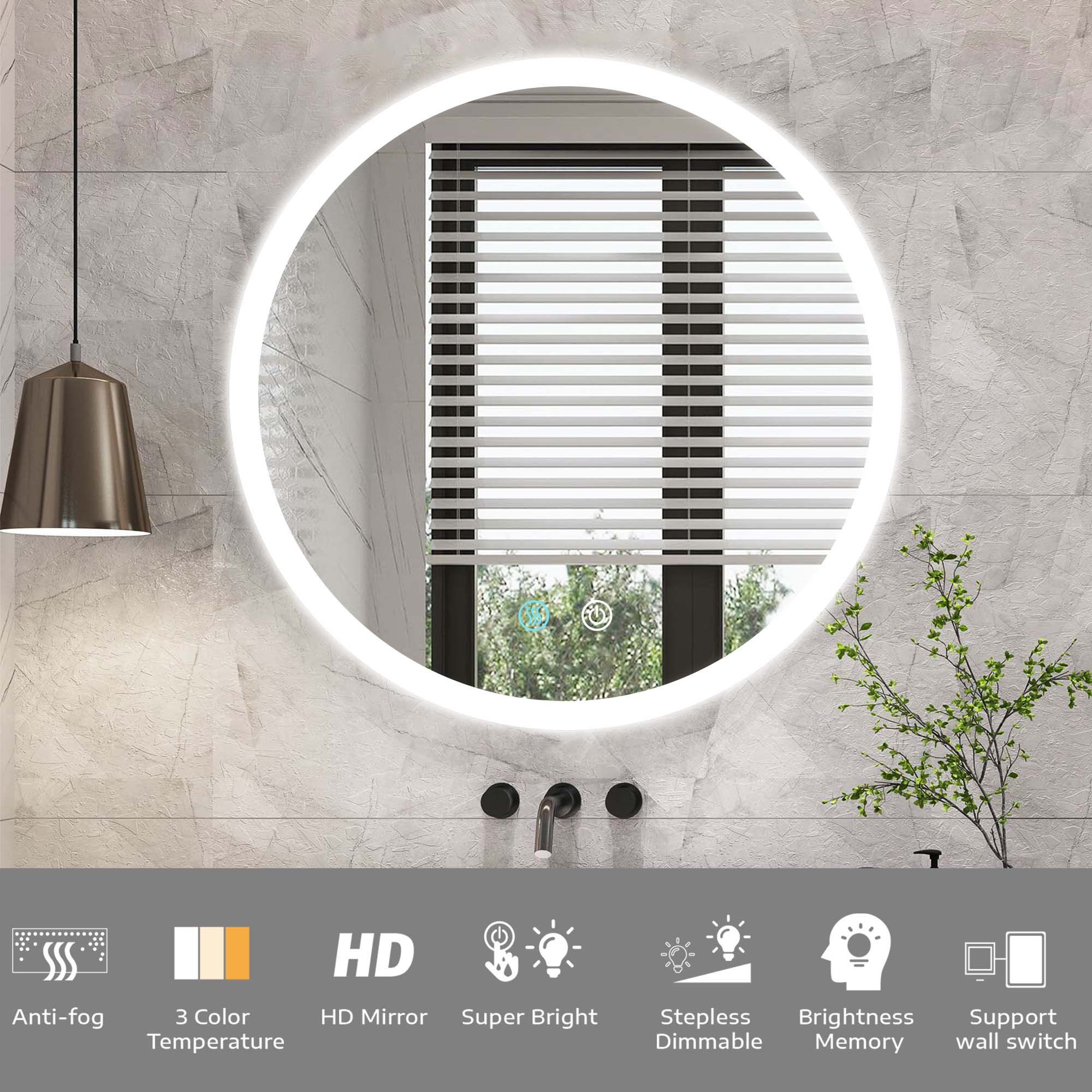 24 in. W x 24 in. H Round Framless LED Wall Bathroom Vanity Mirror in Natural