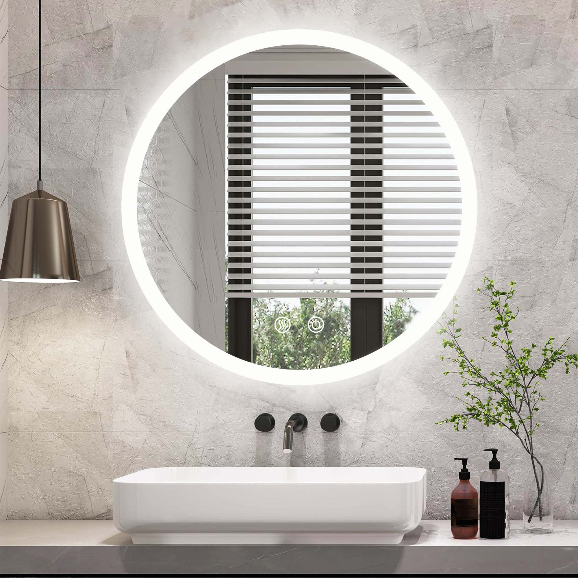 24 in. W x 24 in. H Round Framless LED Wall Bathroom Vanity Mirror in Natural