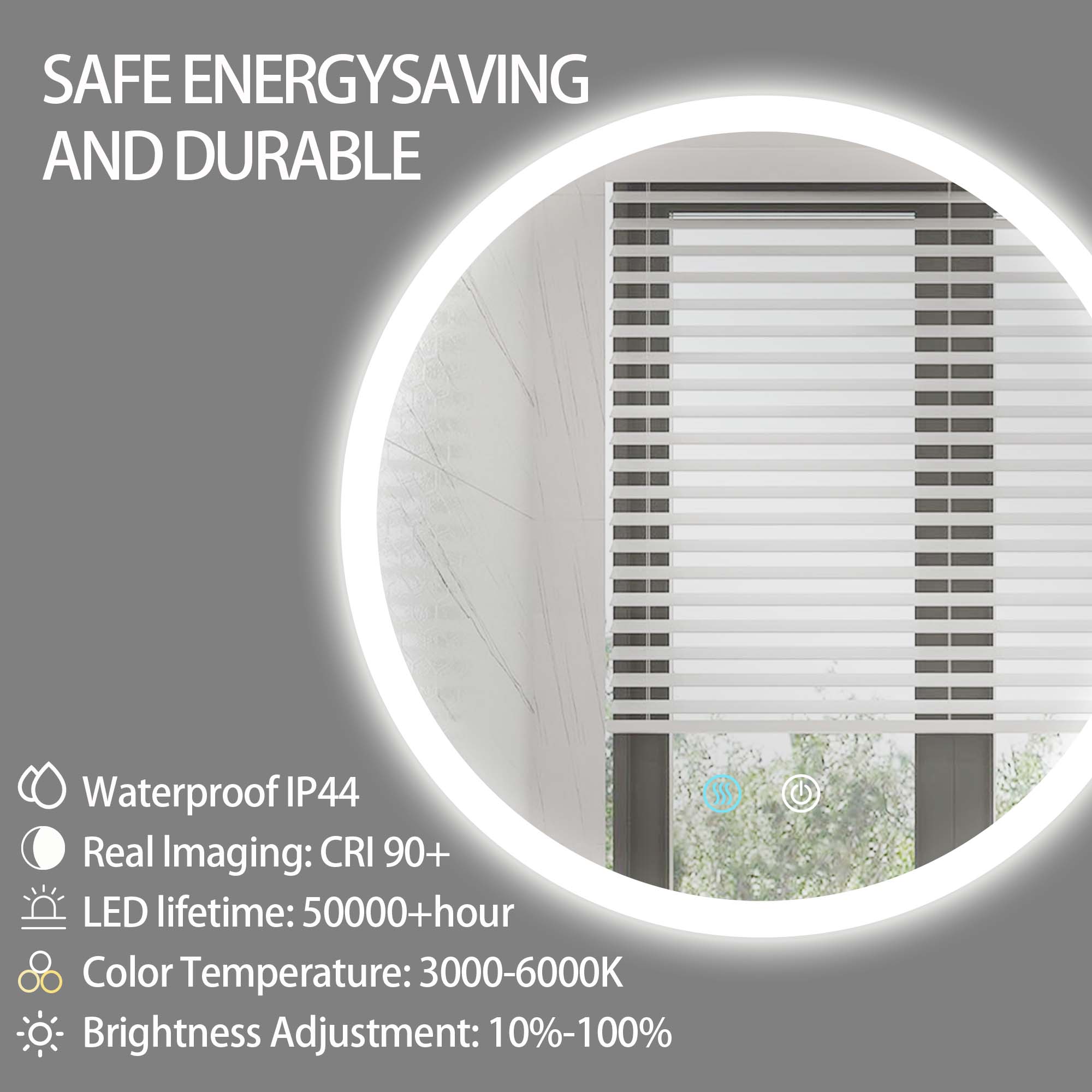 24 in. W x 24 in. H Round Framless LED Wall Bathroom Vanity Mirror in Natural