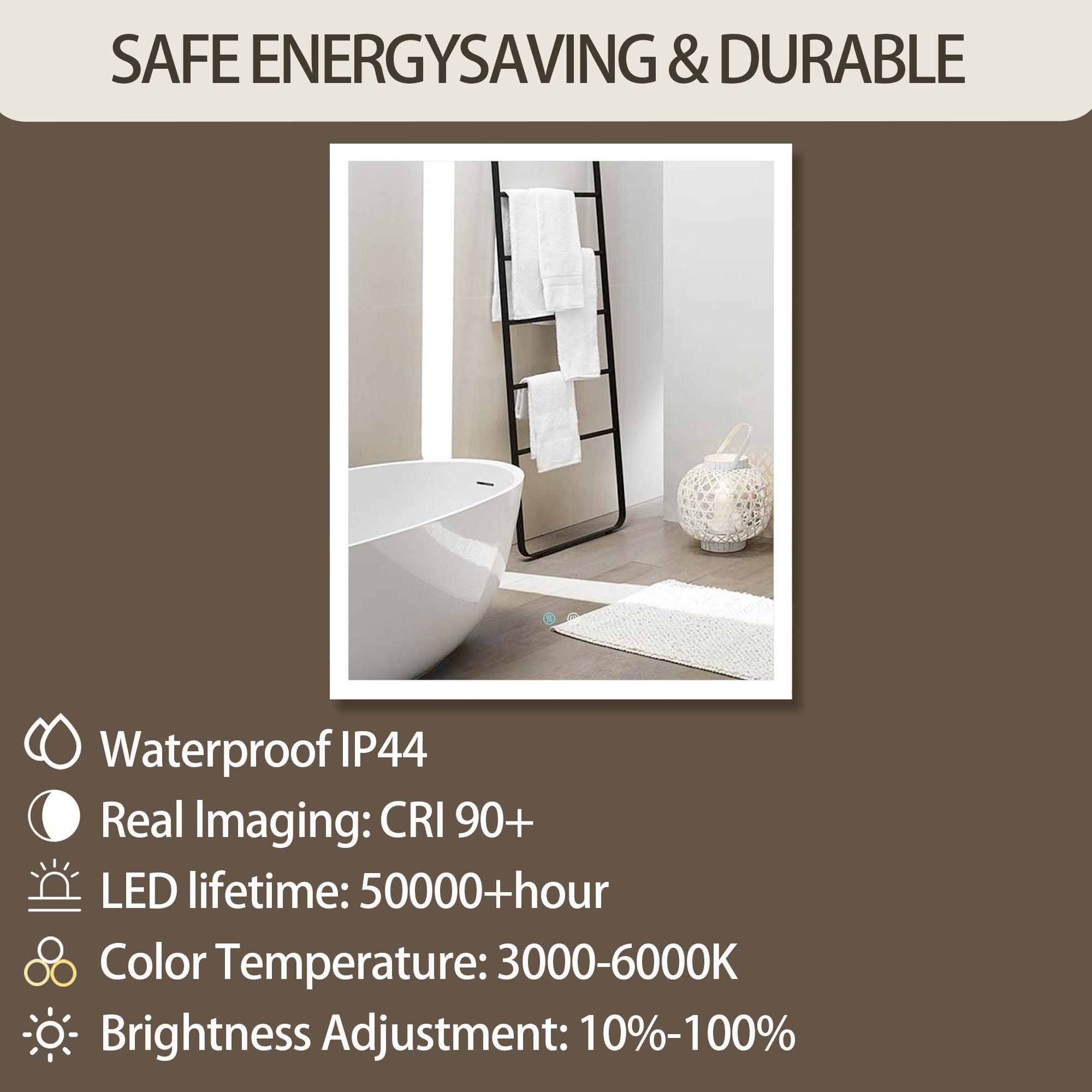 30 in. W x 36 in. H Rectangular Framless LED Wall Bathroom Vanity Mirror in Natural