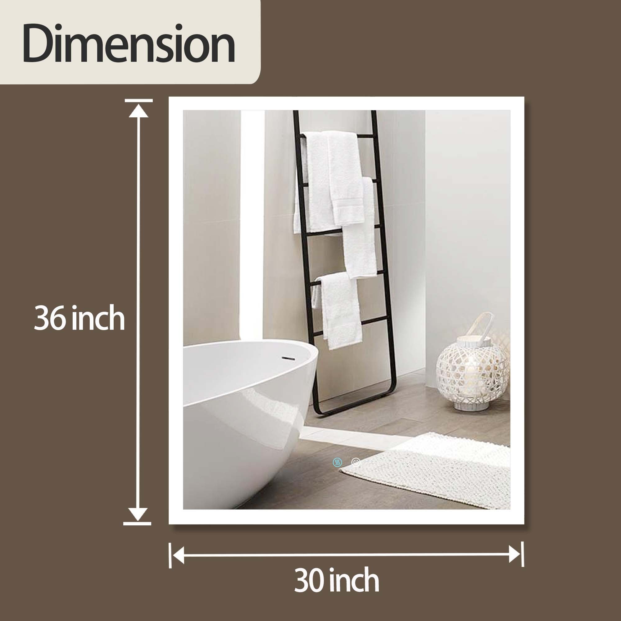 30 in. W x 36 in. H Rectangular Framless LED Wall Bathroom Vanity Mirror in Natural