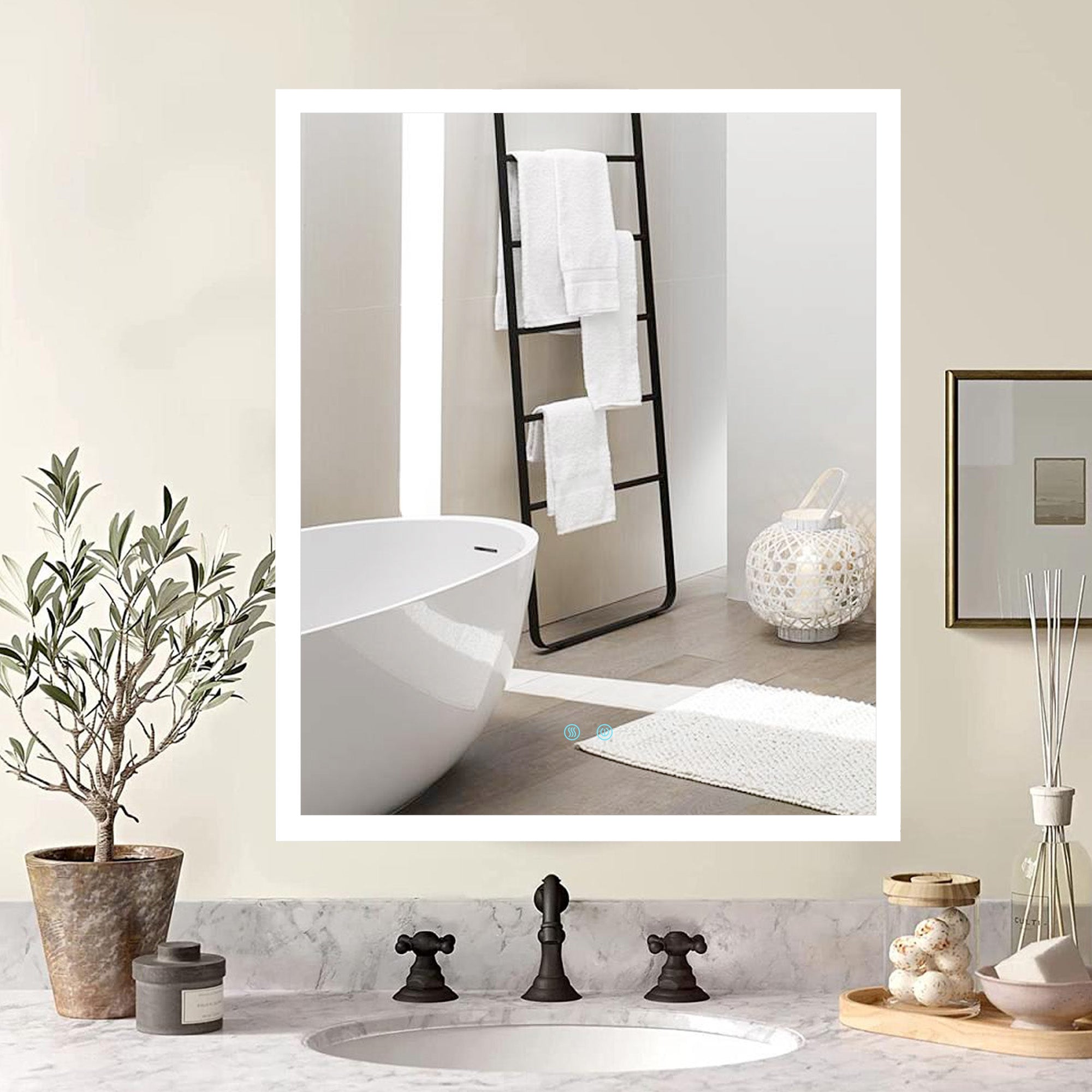 30 in. W x 36 in. H Rectangular Framless LED Wall Bathroom Vanity Mirror in Natural