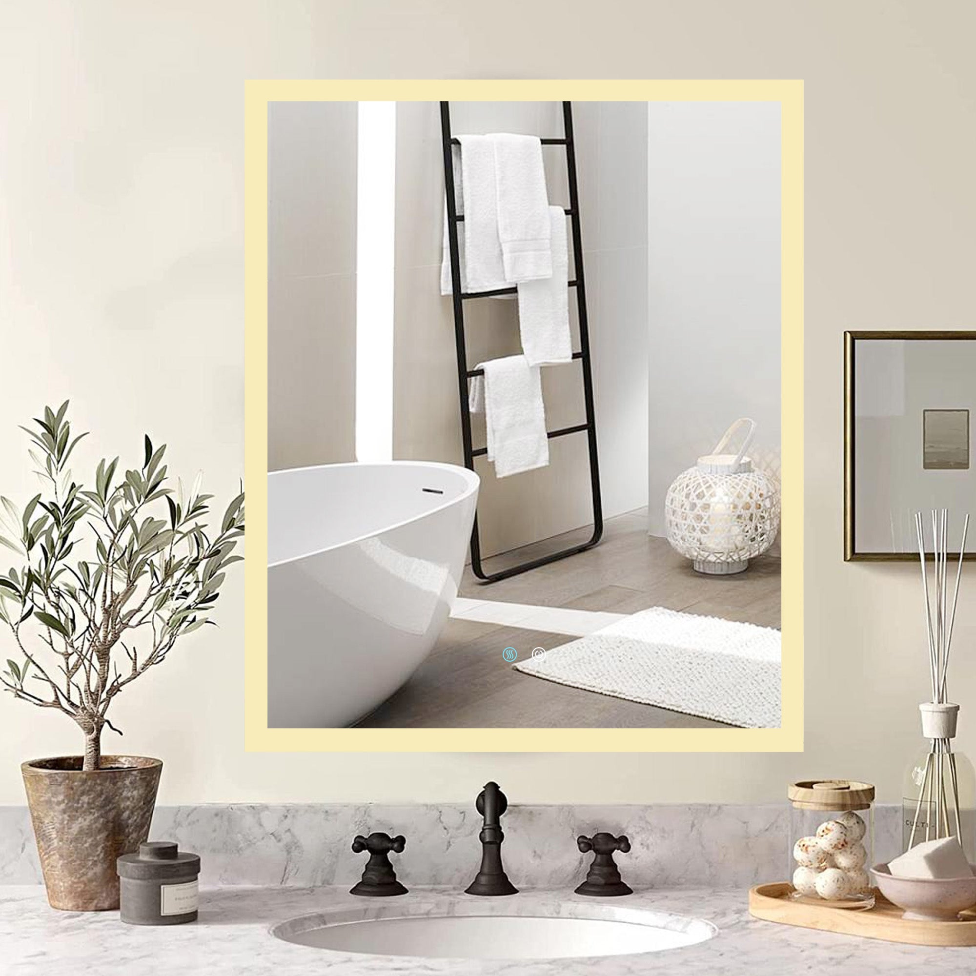 30 in. W x 36 in. H Rectangular Framless LED Wall Bathroom Vanity Mirror in Natural