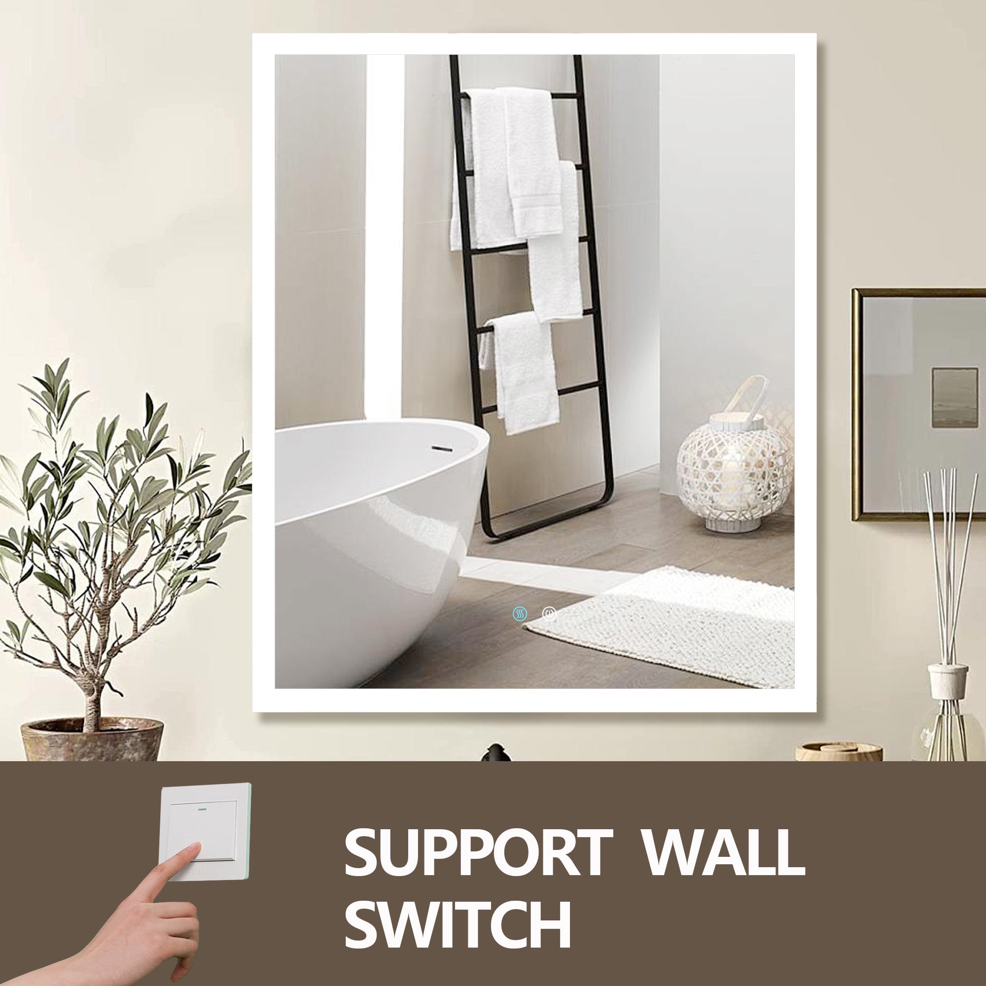 30 in. W x 36 in. H Rectangular Framless LED Wall Bathroom Vanity Mirror in Natural