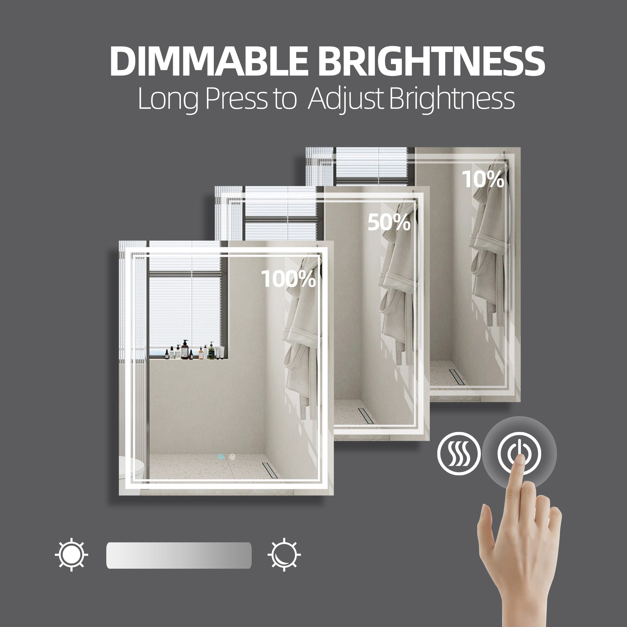 30/36/60 in.  Rectangular Frameless LED Anti-Fog Wall Bathroom Vanity Mirror in Natural