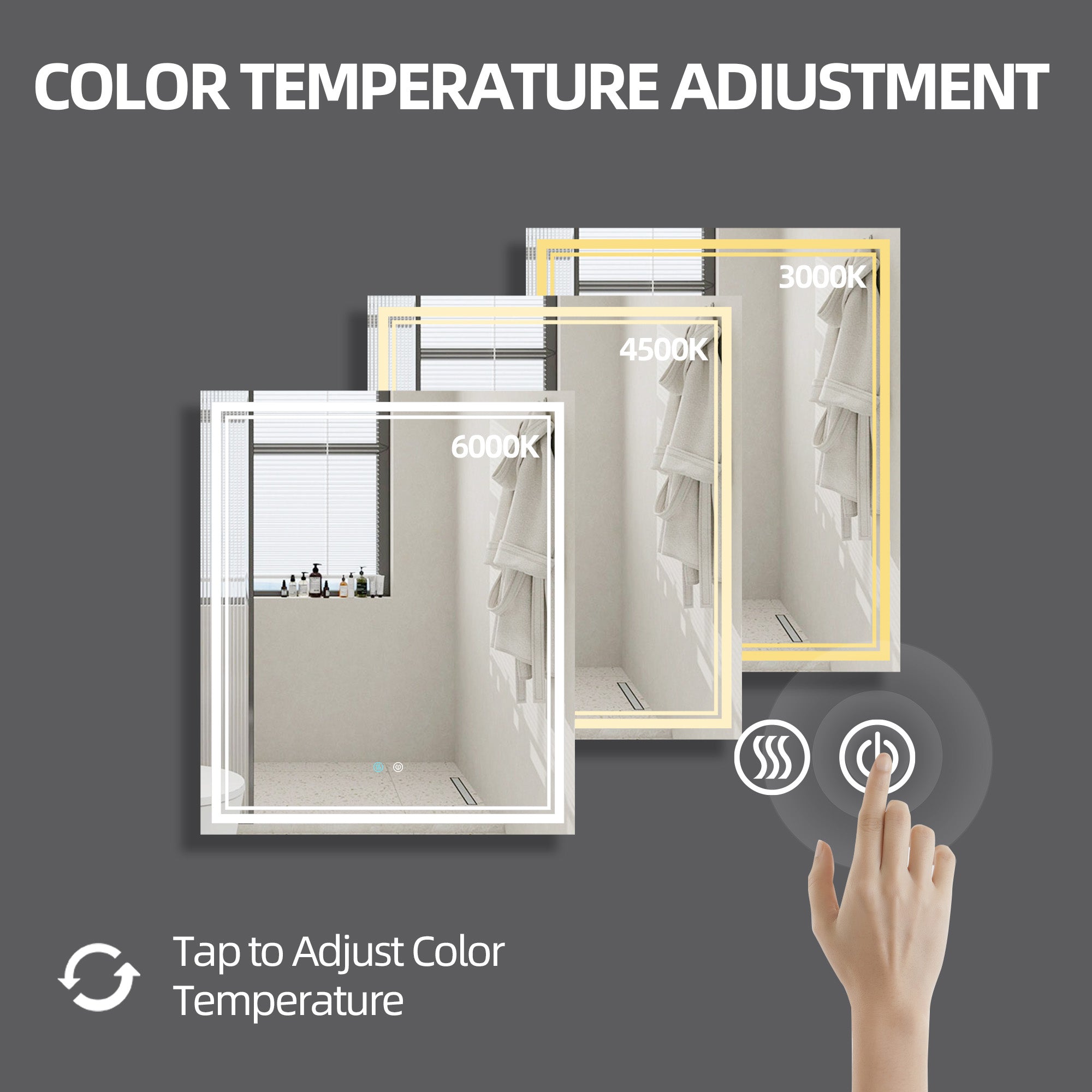 30/36/60 in.  Rectangular Frameless LED Anti-Fog Wall Bathroom Vanity Mirror in Natural