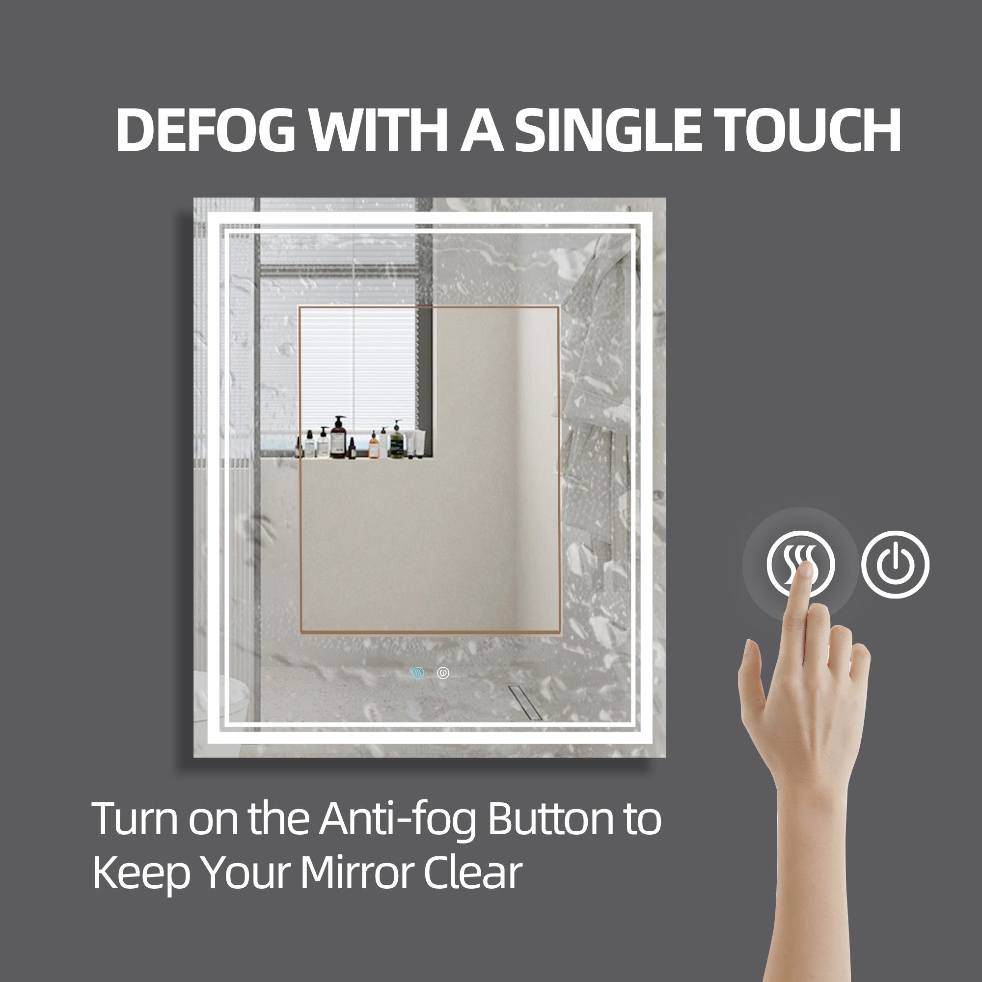 30/36/60 in.  Rectangular Frameless LED Anti-Fog Wall Bathroom Vanity Mirror in Natural