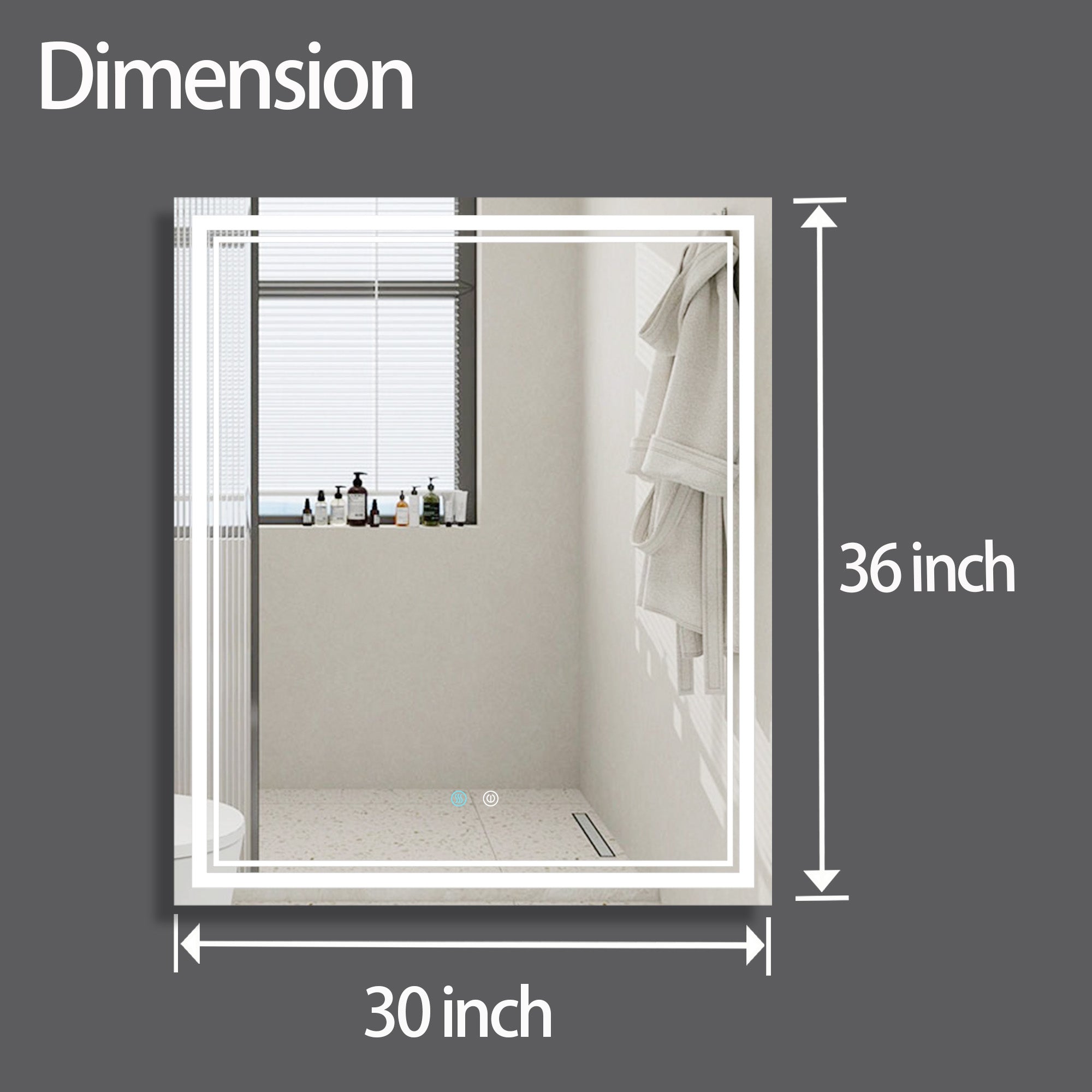 30/36/60 in.  Rectangular Frameless LED Anti-Fog Wall Bathroom Vanity Mirror in Natural
