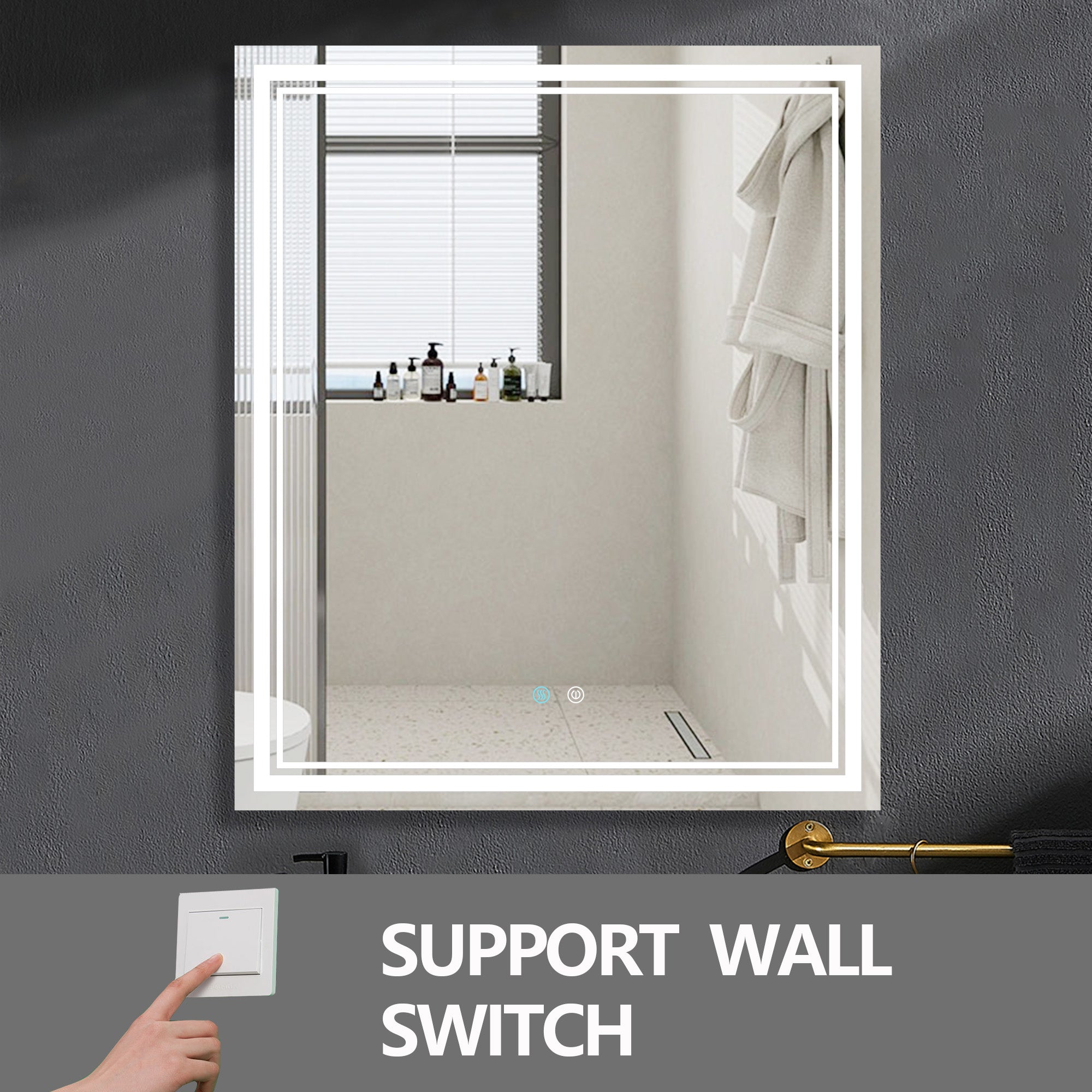 30/36/60 in.  Rectangular Frameless LED Anti-Fog Wall Bathroom Vanity Mirror in Natural