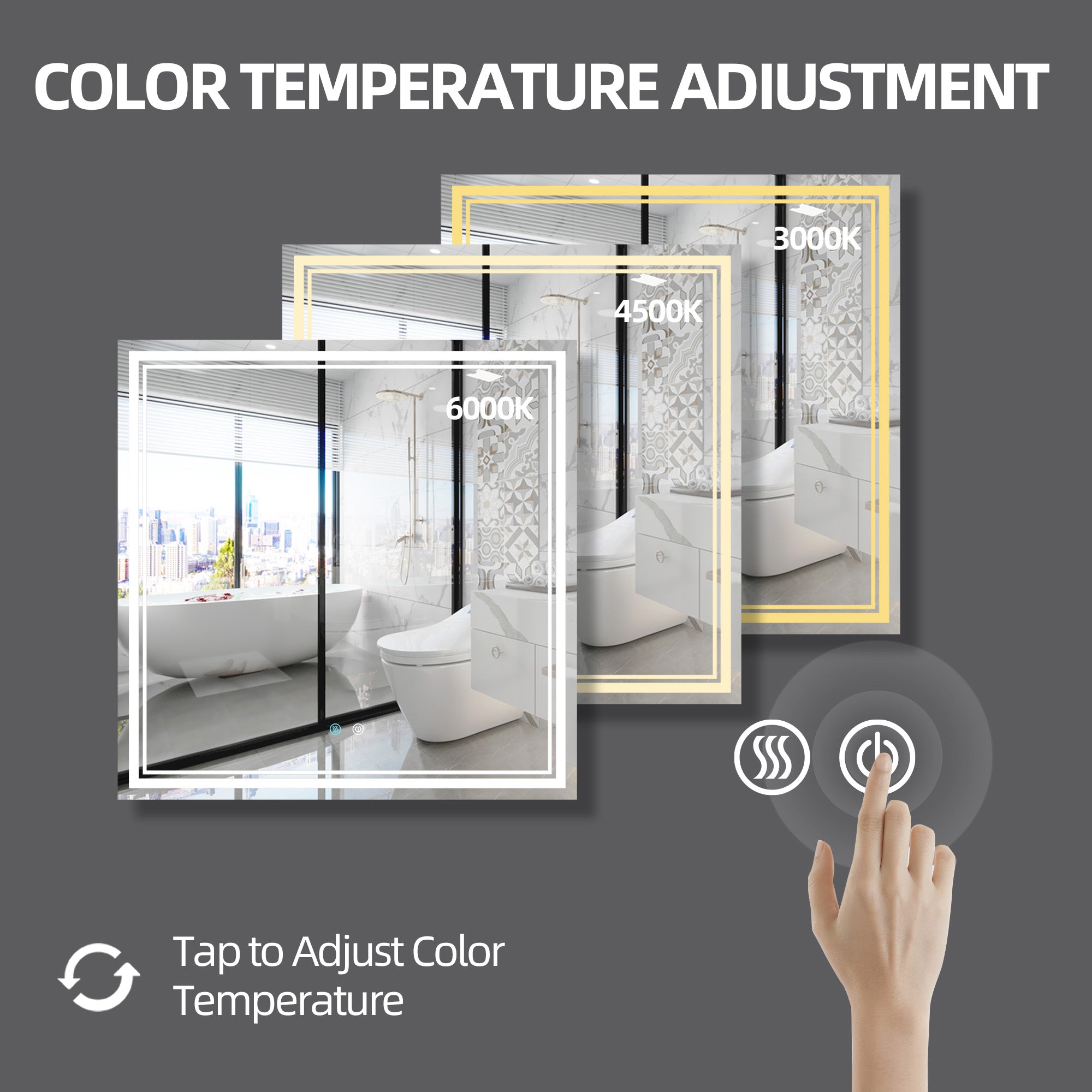 30/36/60 in. Rectangular Frameless LED Anti-Fog Wall Bathroom Vanity Mirror in Natural