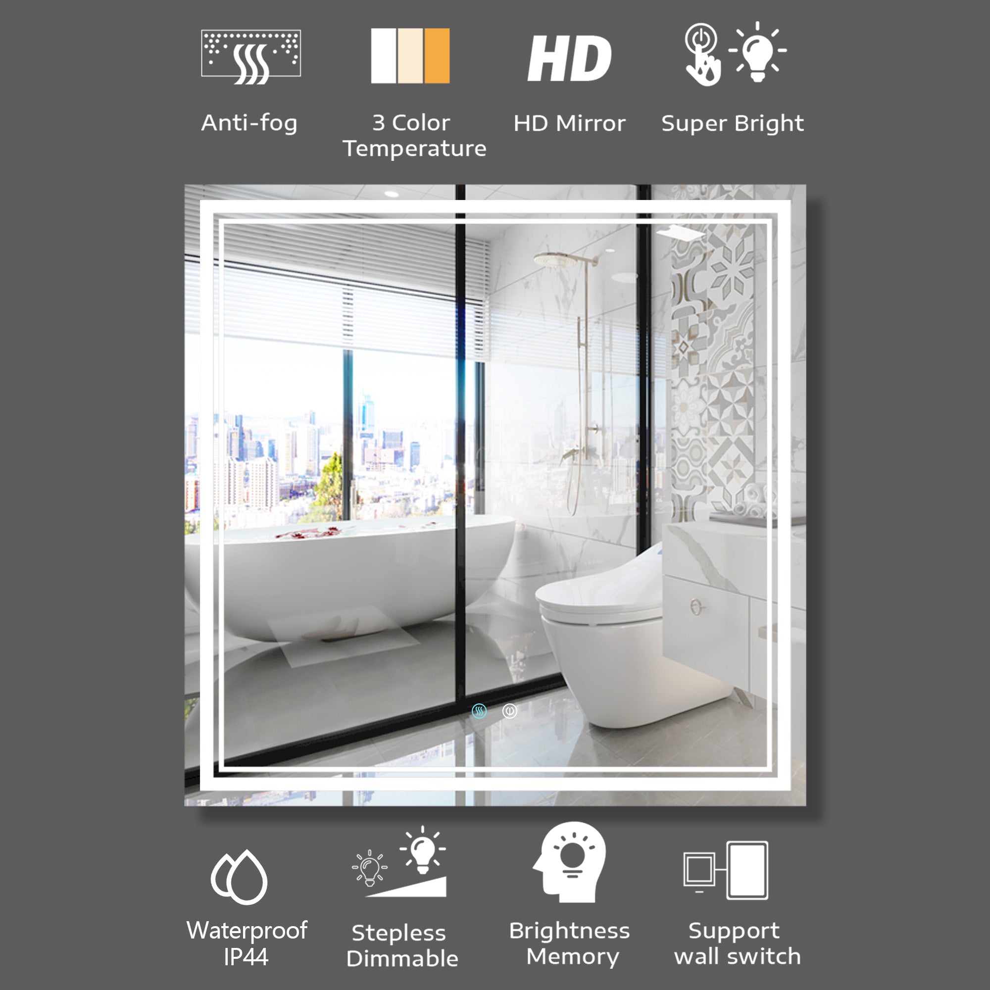 30/36/60 in. Rectangular Frameless LED Anti-Fog Wall Bathroom Vanity Mirror in Natural