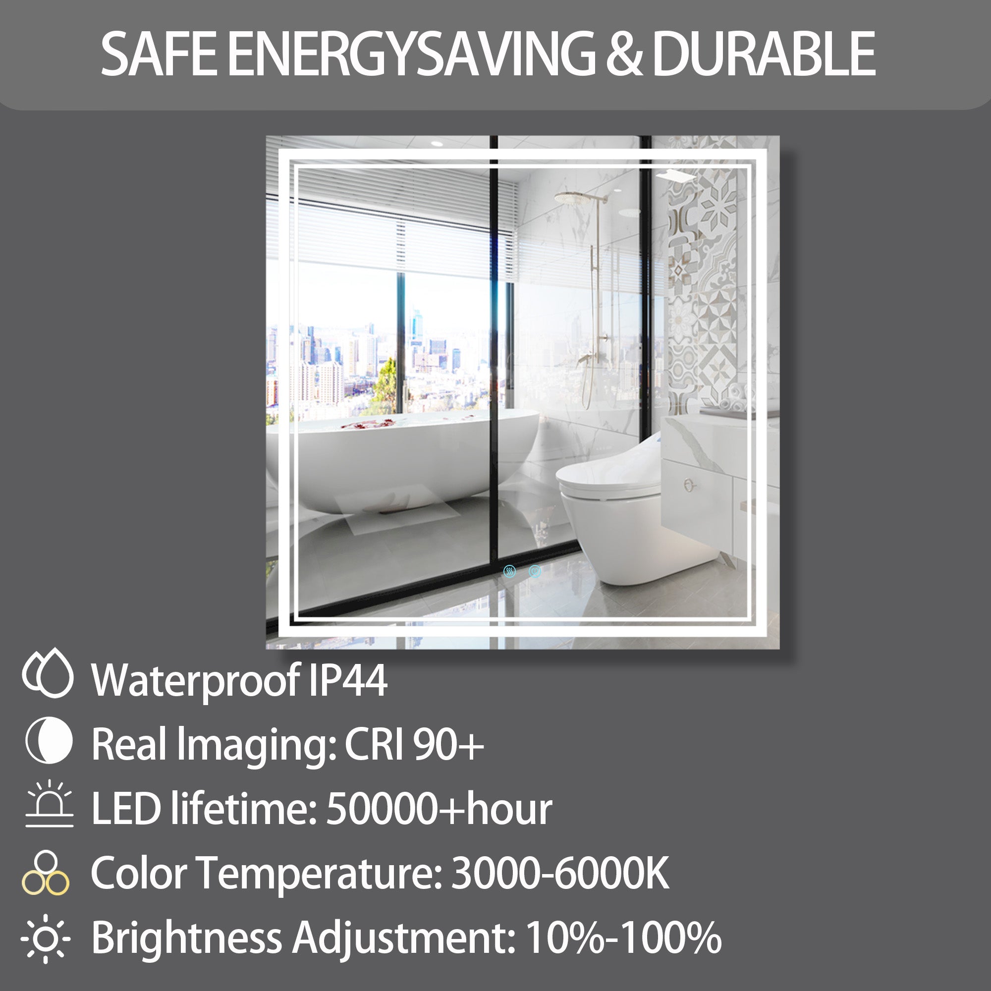 30/36/60 in. Rectangular Frameless LED Anti-Fog Wall Bathroom Vanity Mirror in Natural