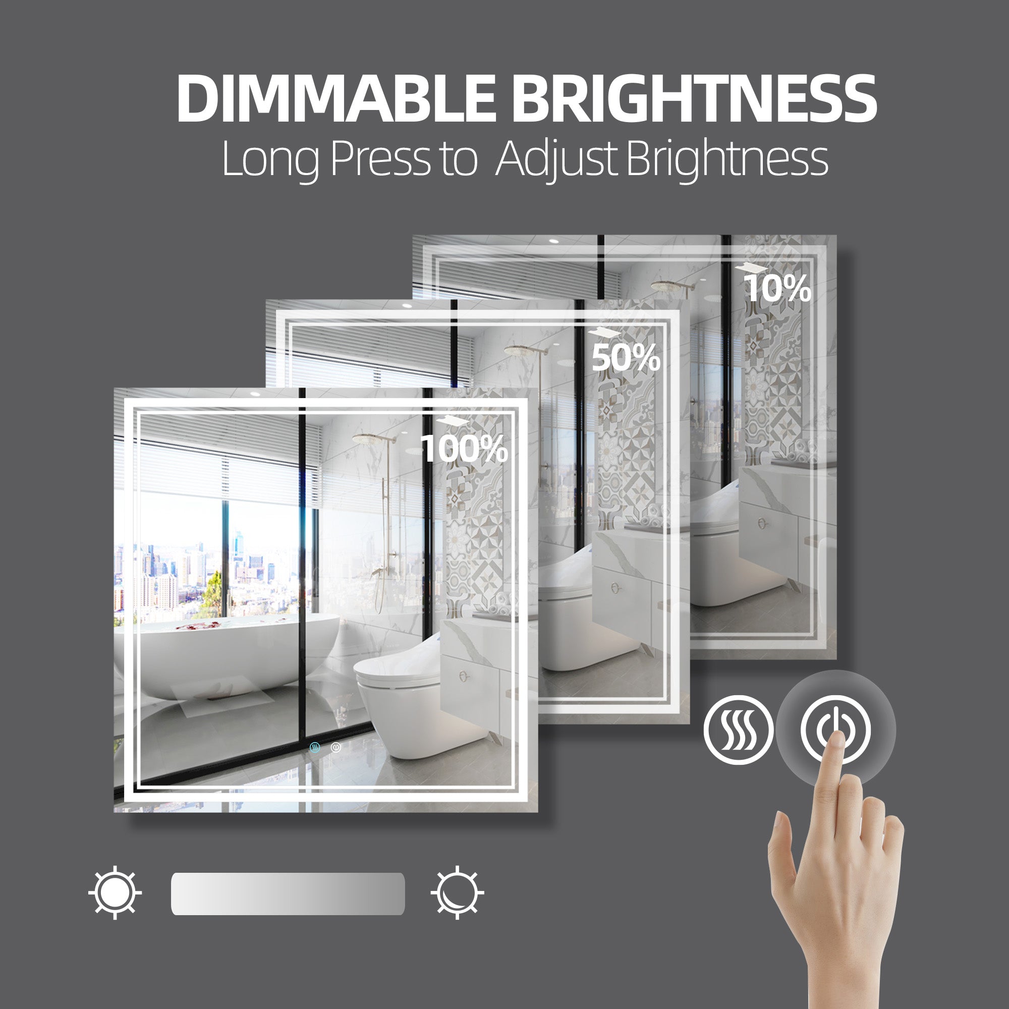 30/36/60 in. Rectangular Frameless LED Anti-Fog Wall Bathroom Vanity Mirror in Natural