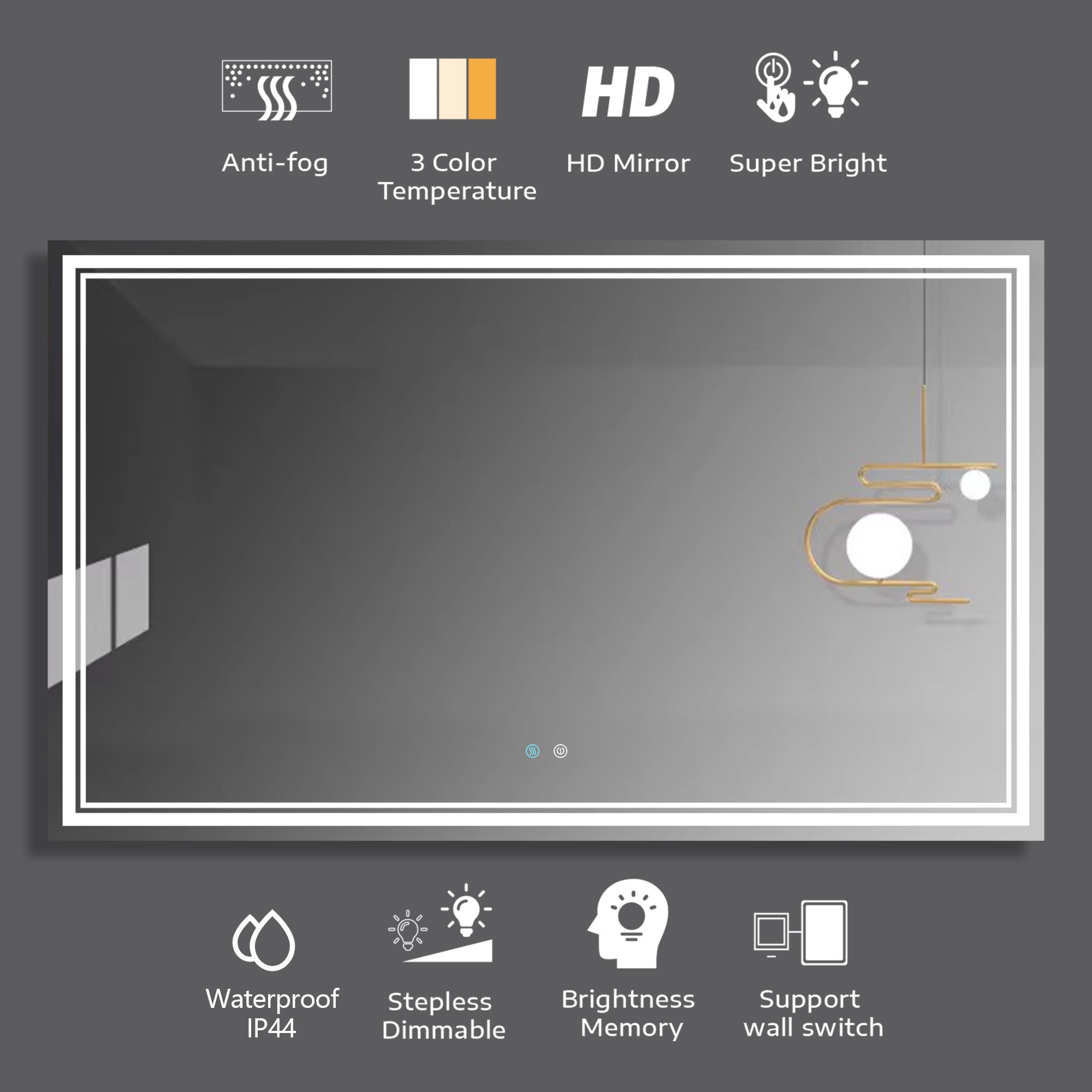 30/36/60 in. Rectangular Frameless LED Anti-Fog Wall Bathroom Vanity Mirror in Natural