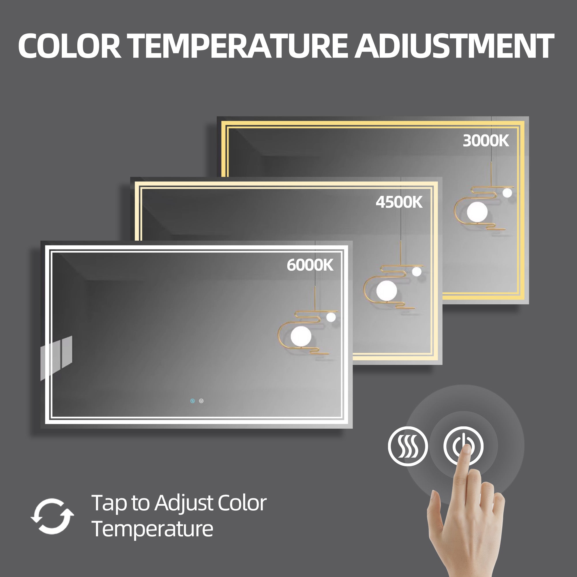 30/36/60 in. Rectangular Frameless LED Anti-Fog Wall Bathroom Vanity Mirror in Natural