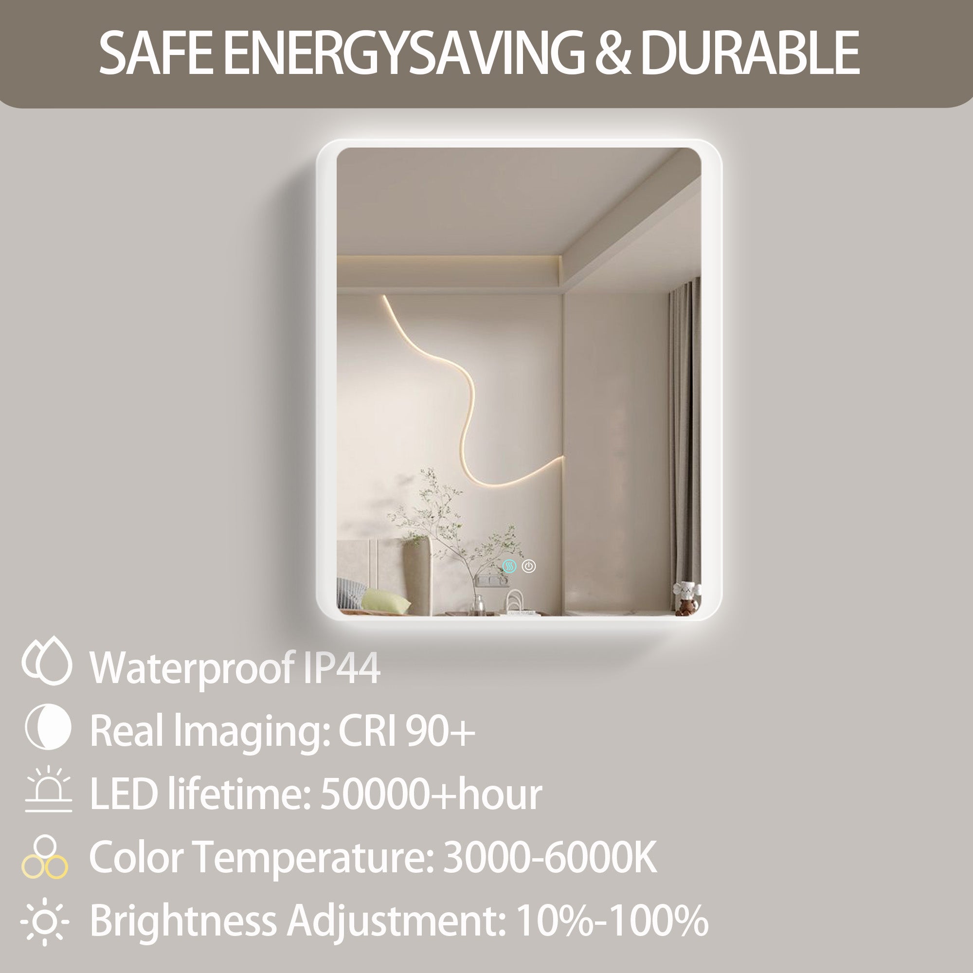 30/60 in. Rectangular Frameless LED Anti-Fog Wall Bathroom Vanity Mirror in Natural