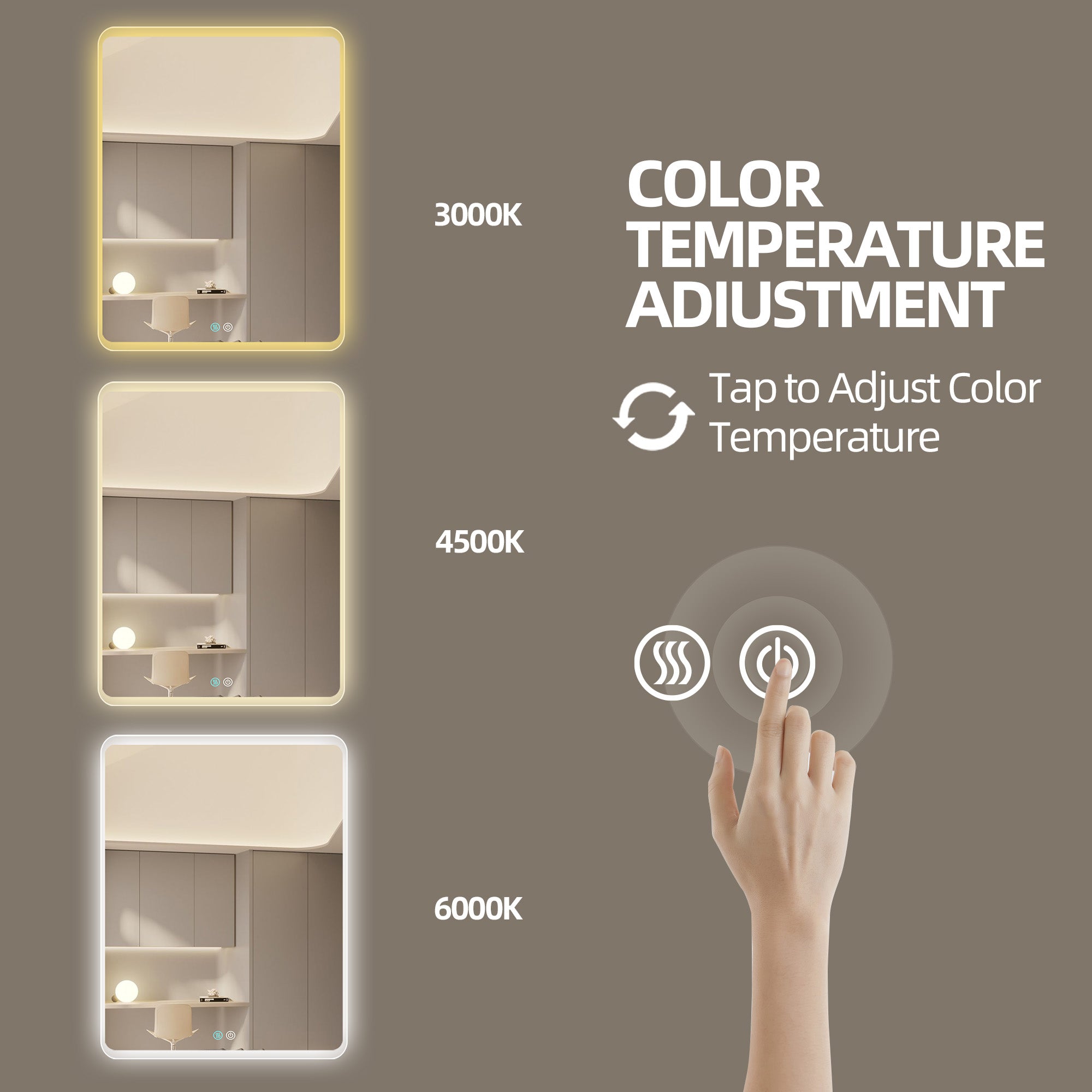 30/60 in. Rectangular Frameless LED Anti-Fog Wall Bathroom Vanity Mirror in Natural