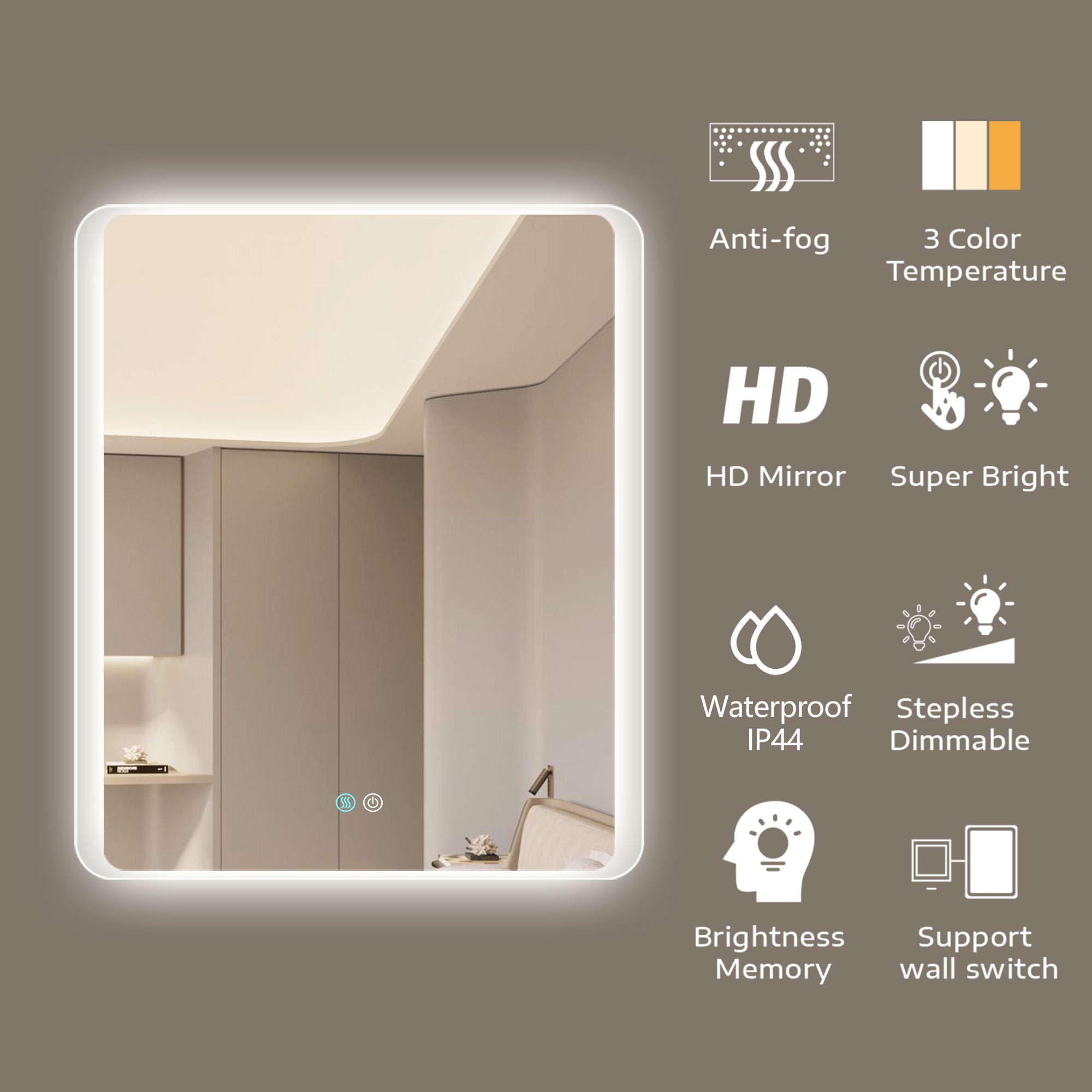 30/60 in. Rectangular Frameless LED Anti-Fog Wall Bathroom Vanity Mirror in Natural