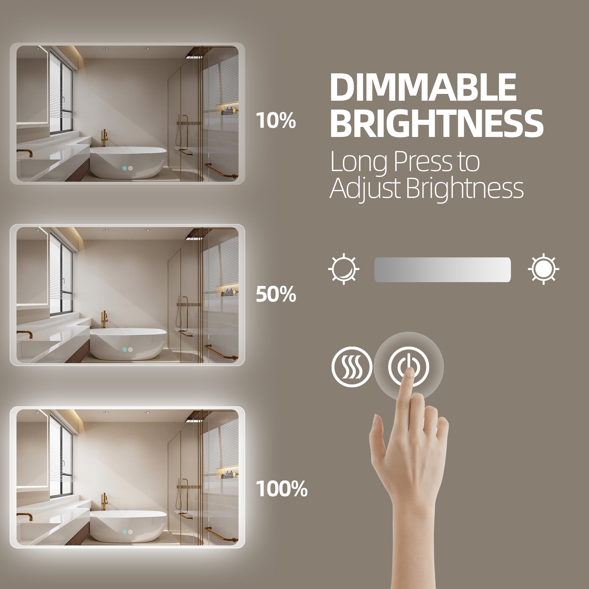 30/60 in. Rectangular Frameless LED Anti-Fog Wall Bathroom Vanity Mirror in Natural