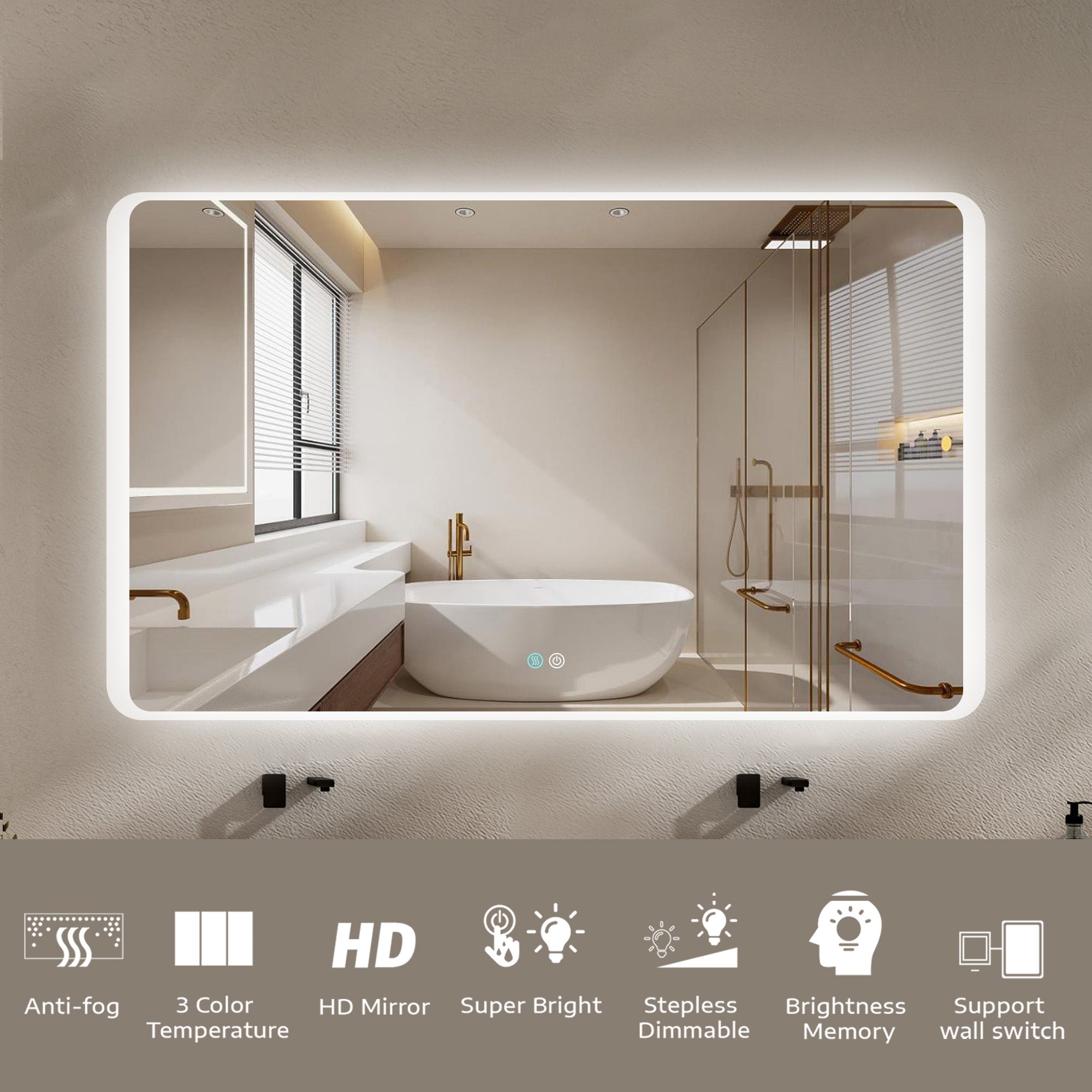 30/60 in. Rectangular Frameless LED Anti-Fog Wall Bathroom Vanity Mirror in Natural