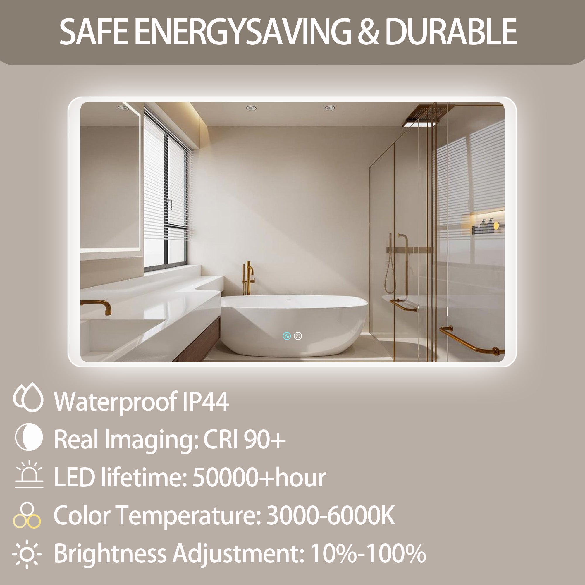 30/60 in. Rectangular Frameless LED Anti-Fog Wall Bathroom Vanity Mirror in Natural