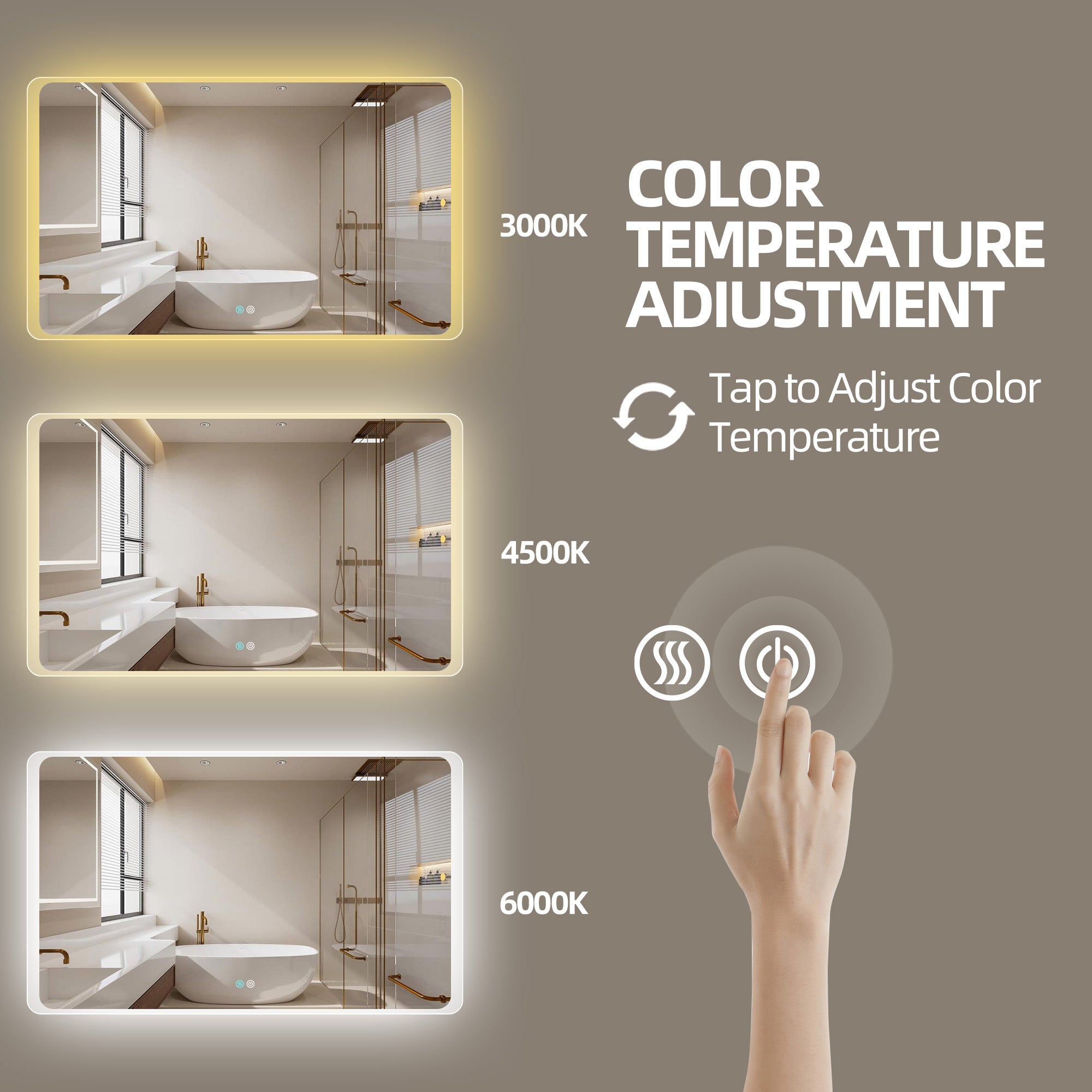 30/60 in. Rectangular Frameless LED Anti-Fog Wall Bathroom Vanity Mirror in Natural